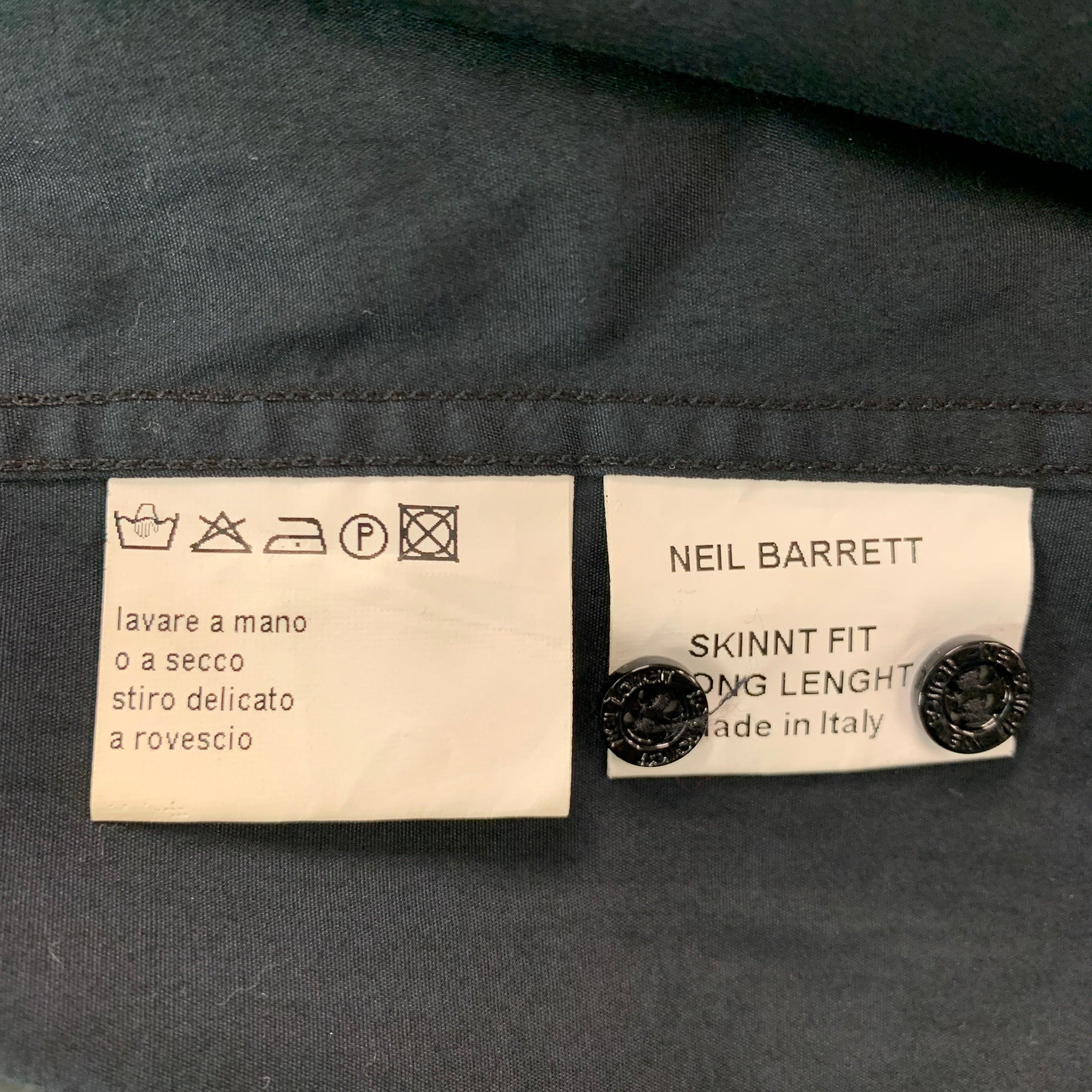 NEIL BARRETT Size L Black Mixed Fabrics Cotton Button Up Long Sleeve Shirt For Sale 2
