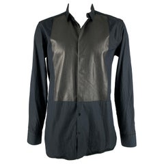 NEIL BARRETT Taglia L Camicia a maniche lunghe in cotone con bottoni in tessuto misto nero