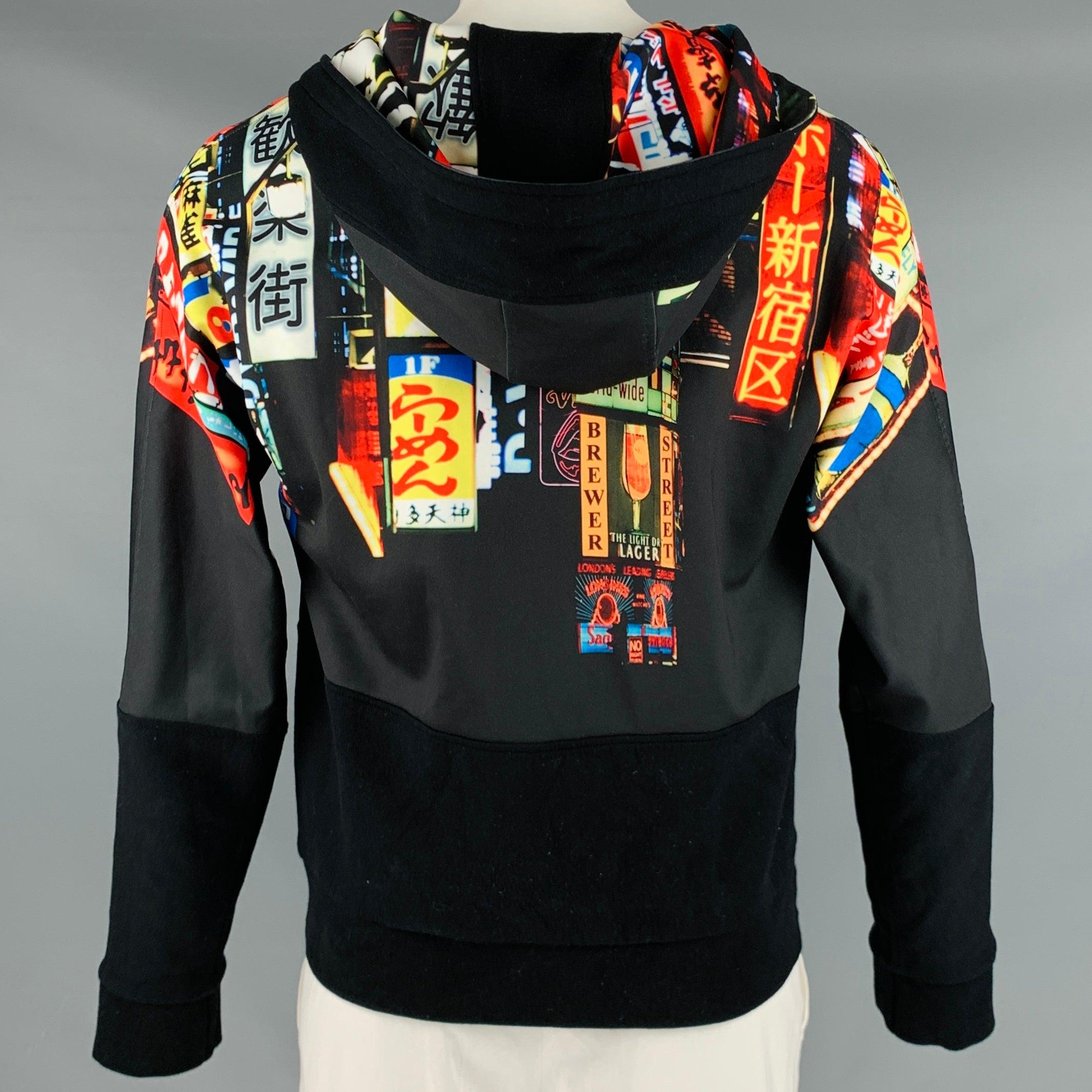 NEIL BARRETT Size L Black Multi Color Print Hooded Jacket In Good Condition For Sale In San Francisco, CA