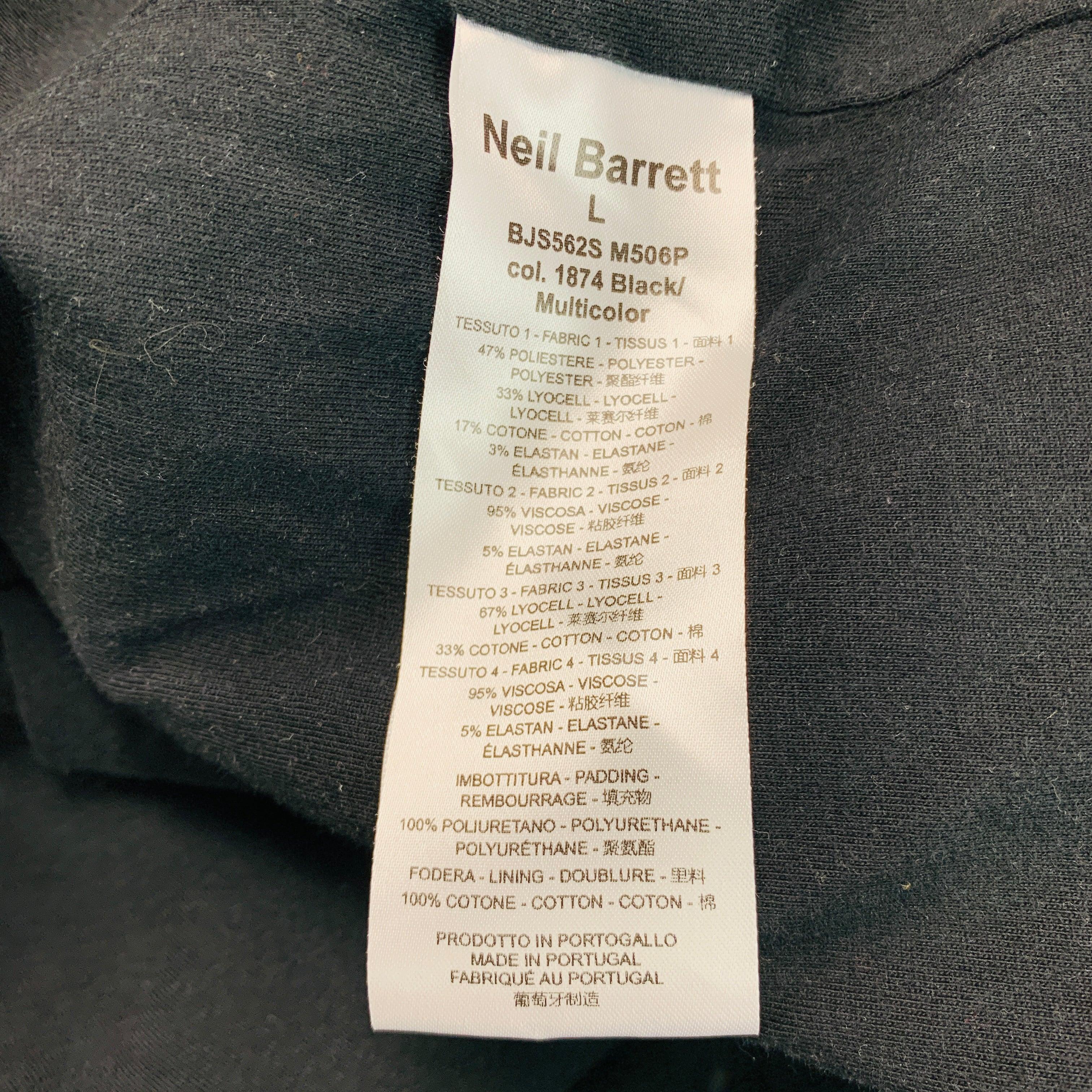 Veste à capuche noire à imprimé multicolore NEIL BARRETT, Taille L en vente 2