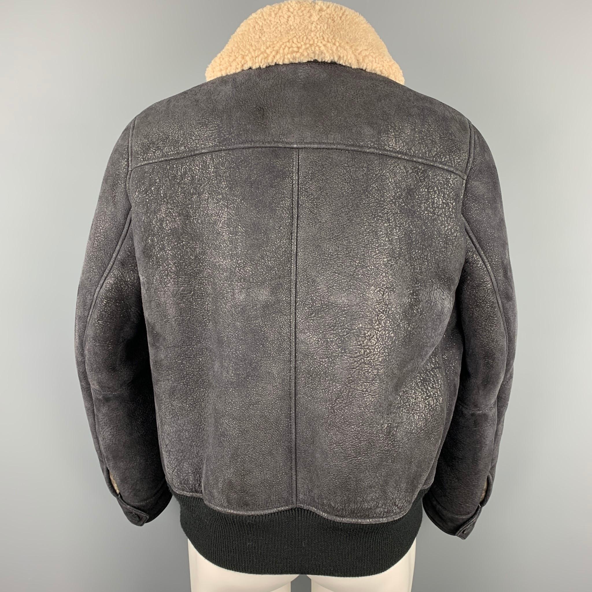 NEIL BARRETT Size L Black Textured Lambskin Zip Up Jacket In Good Condition In San Francisco, CA