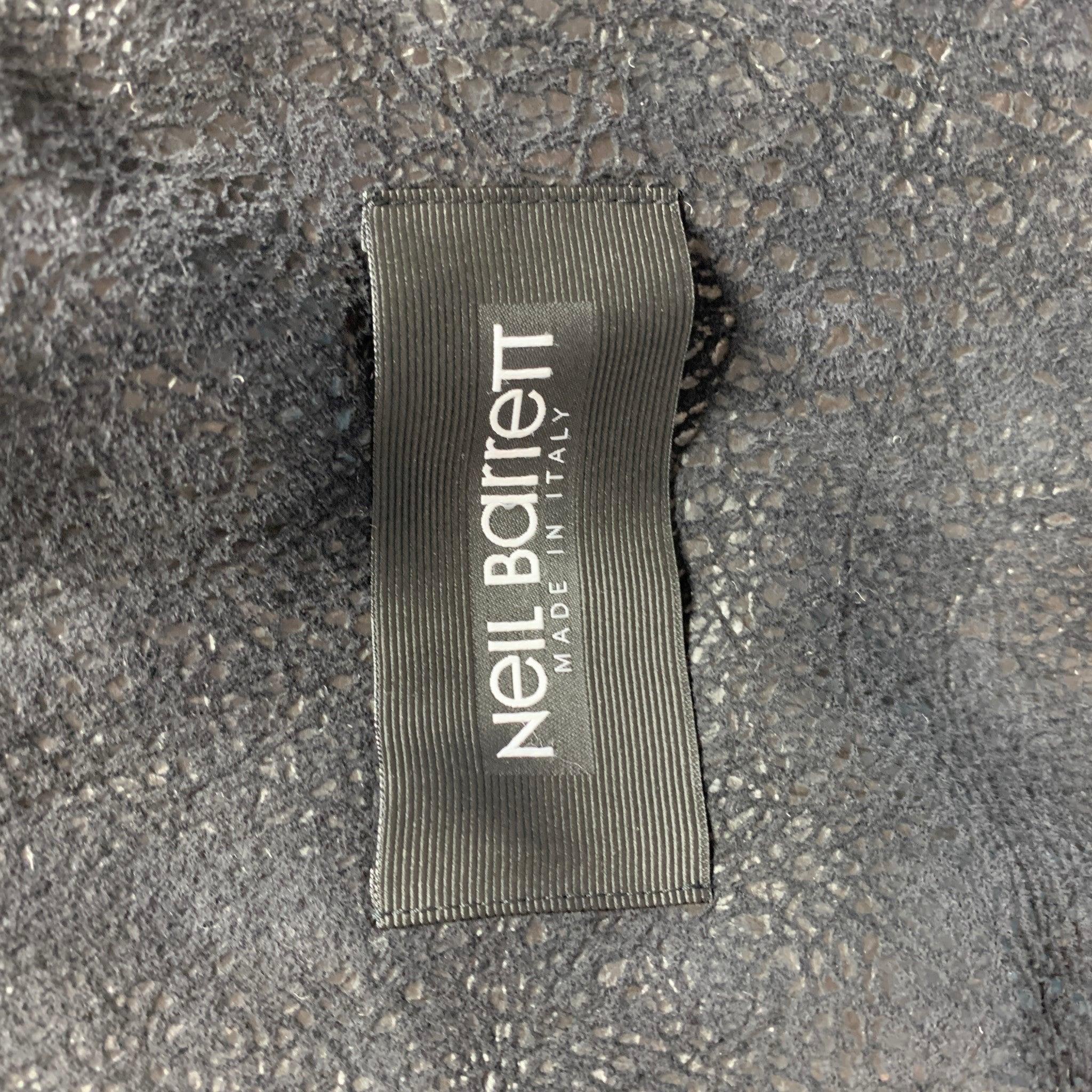 NEIL BARRETT Size L Black Textured Lambskin Zip Up Jacket For Sale 1