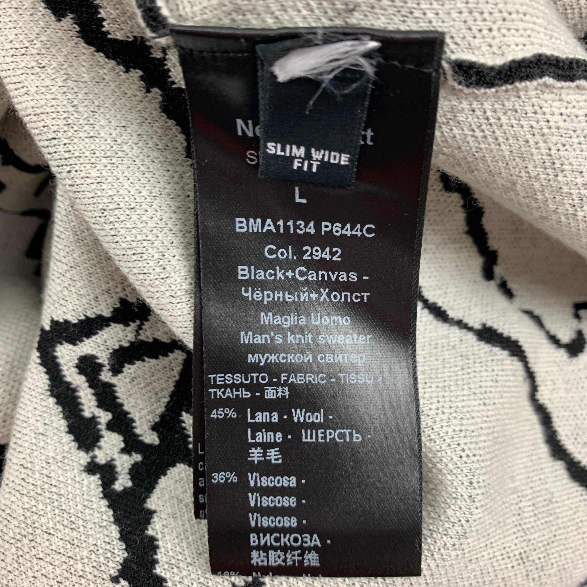 NEIL BARRETT Size L Black White Abstract Wool Viscose Blend Crew-Neck Sweater In Good Condition In San Francisco, CA