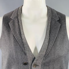 NEIL BARRETT Size L Grey White Pinstripe Wool Double Breasted Notch Lapel Vest