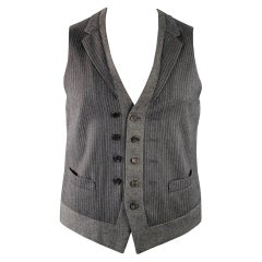 NEIL BARRETT Size L Grey White Pinstripe Wool Double Breasted Notch Lapel Vest
