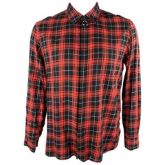 NEIL BARRETT Size L Red & Black Tartan Cotton Hidden Buttons Long Sleeve Shirt