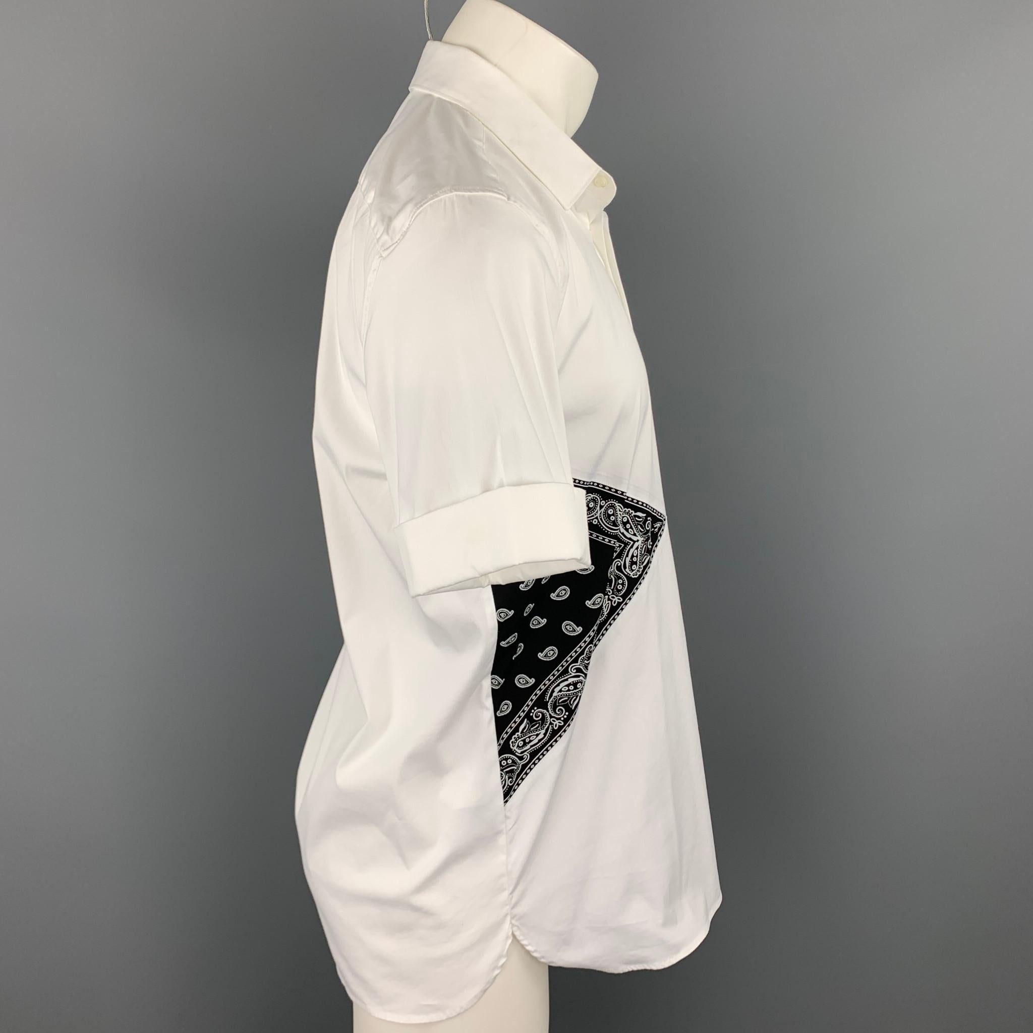 Beige NEIL BARRETT Size L White & Black Mixed Fabrics Cotton Blend Short Sleeve Shirt