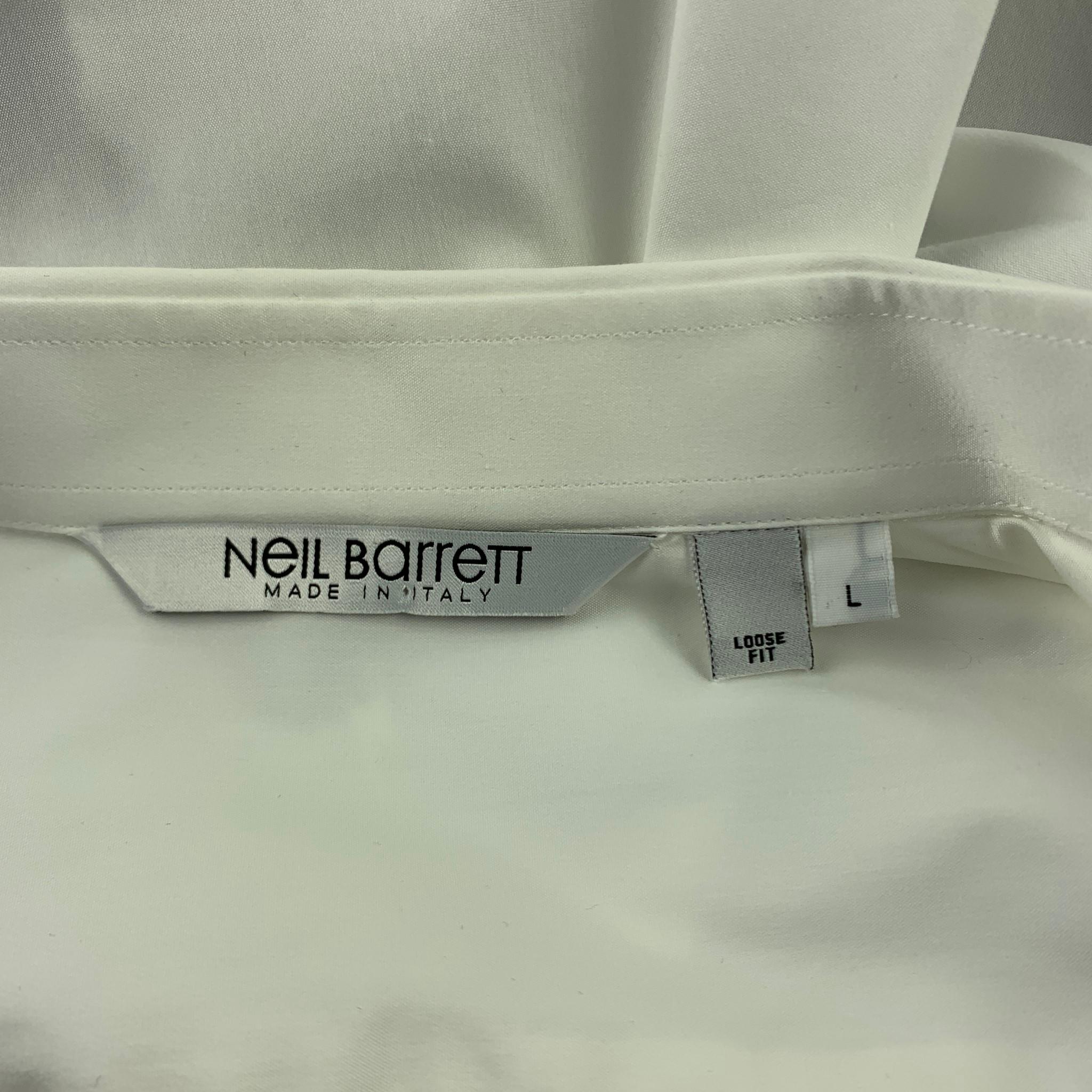 Men's NEIL BARRETT Size L White & Black Mixed Fabrics Cotton Blend Short Sleeve Shirt