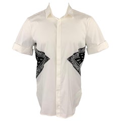 NEIL BARRETT Size L White & Black Mixed Fabrics Cotton Blend Short Sleeve Shirt