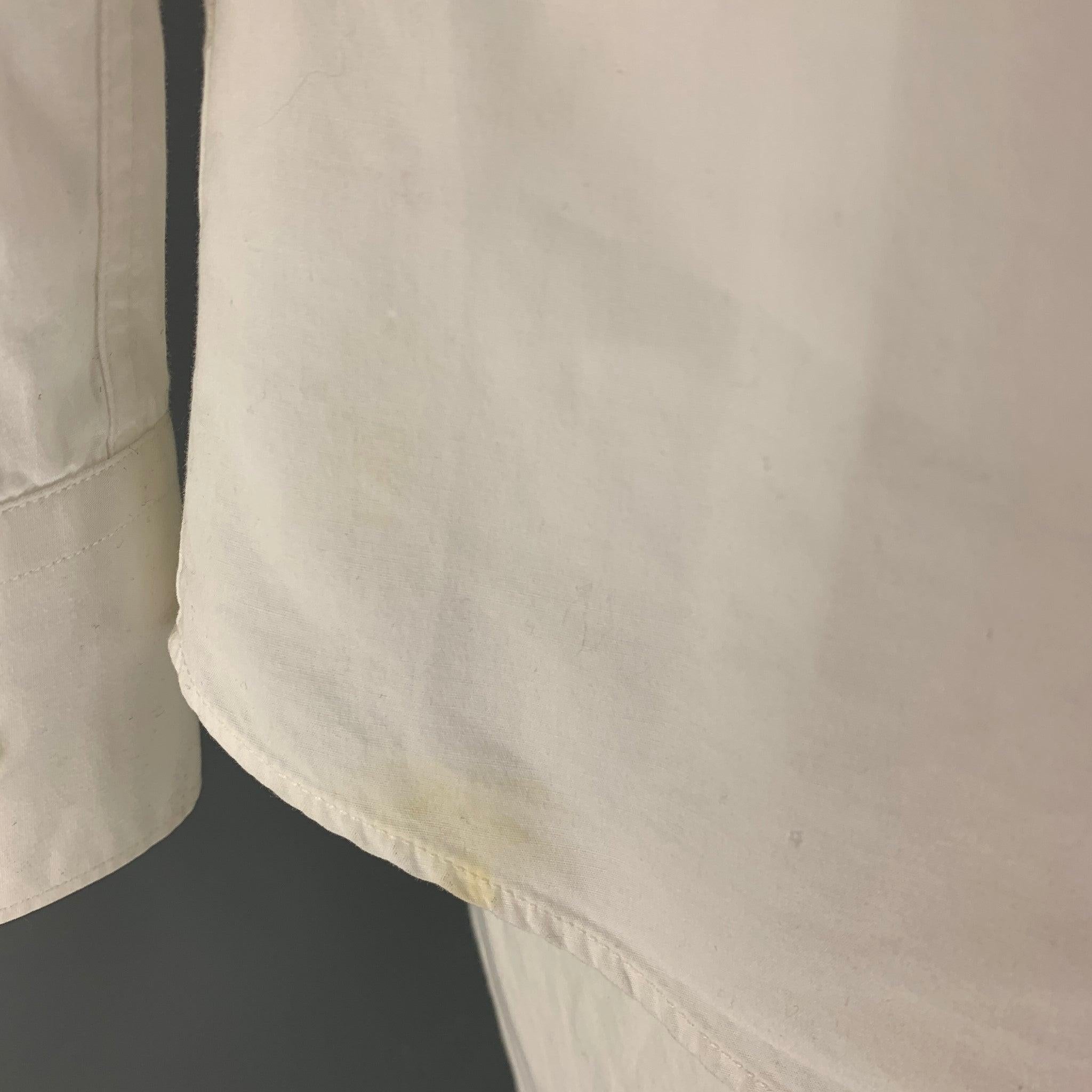 NEIL BARRETT Size L White Black Print Cotton Button Up Long Sleeve Shirt For Sale 1