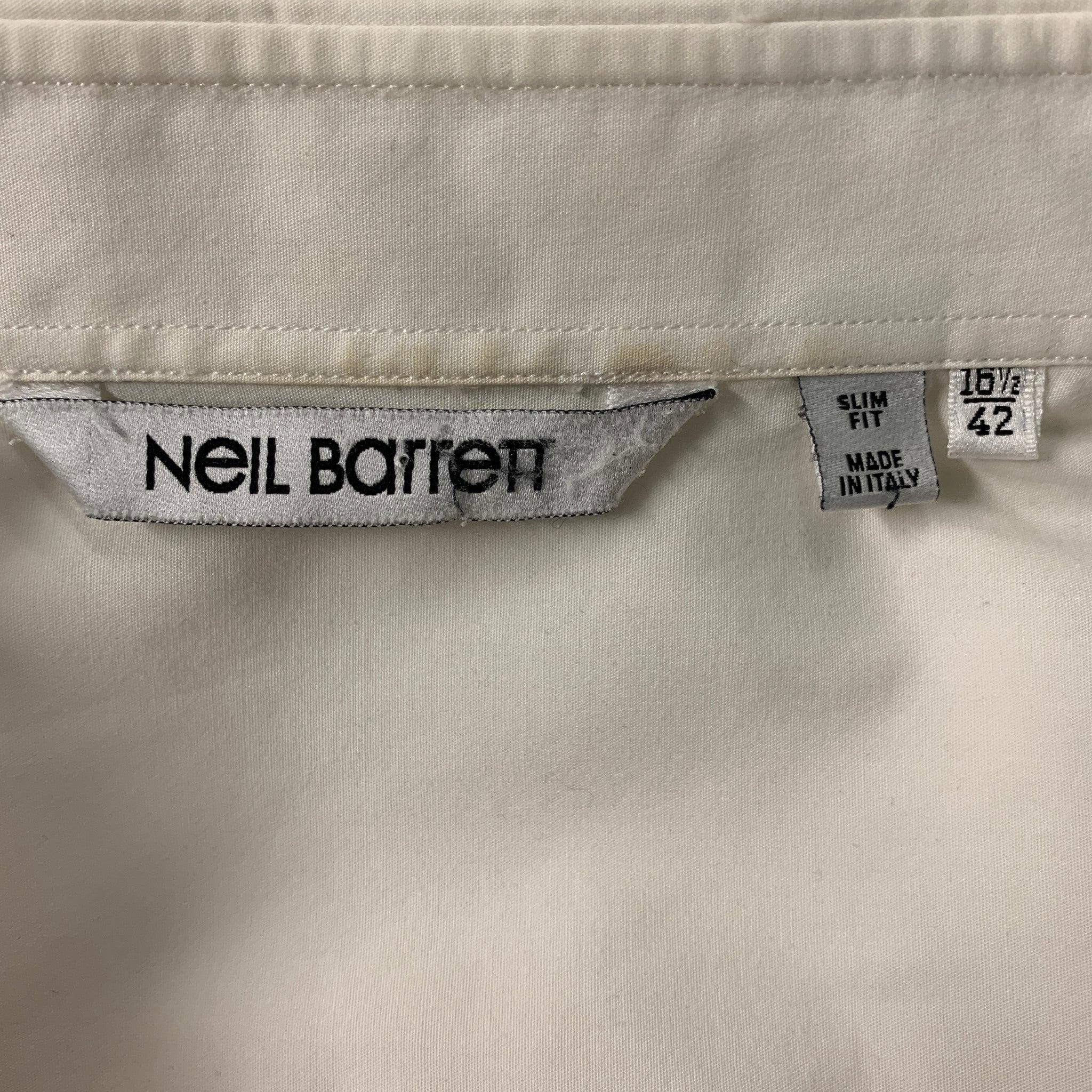 NEIL BARRETT Size L White Black Print Cotton Button Up Long Sleeve Shirt For Sale 3