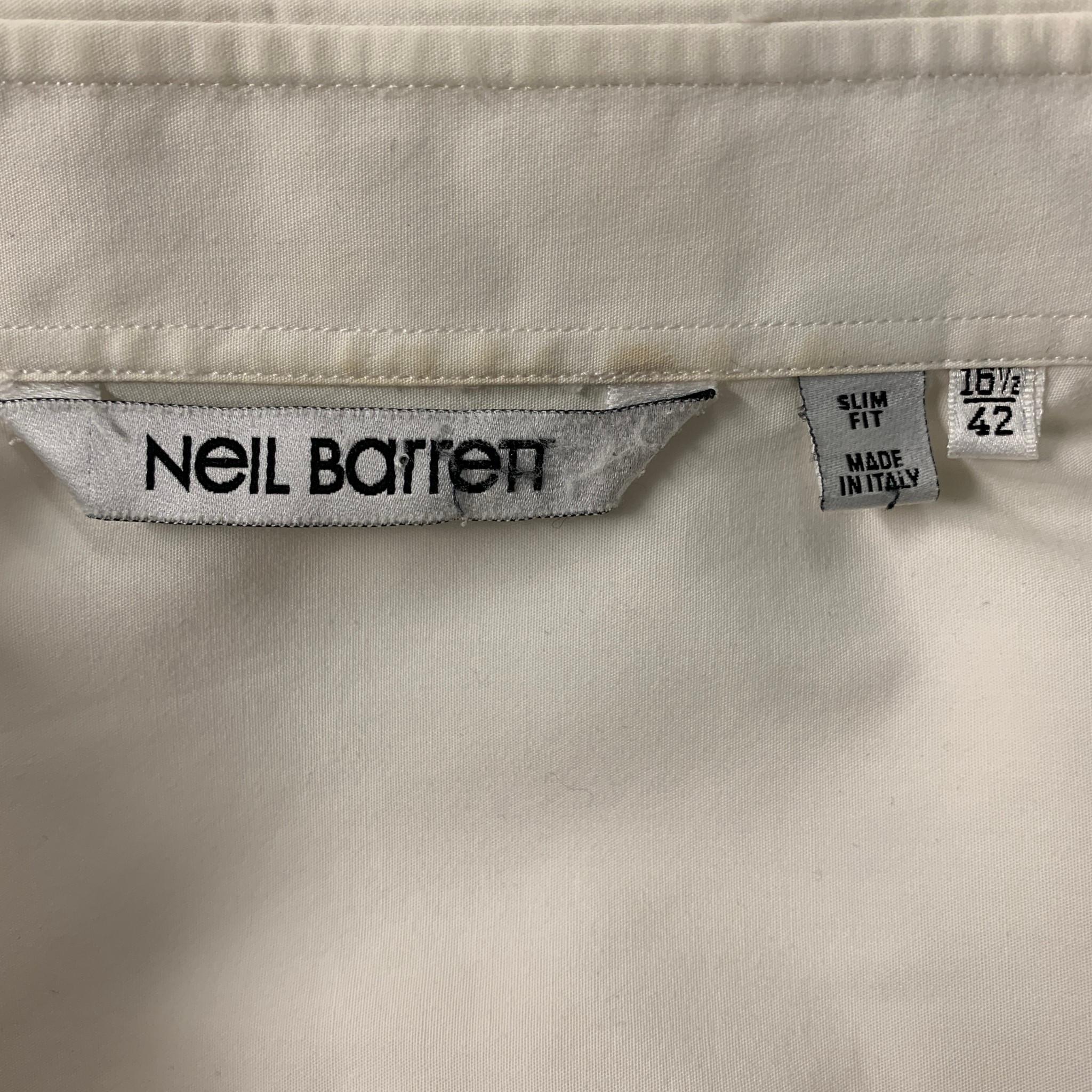 NEIL BARRETT Size L White Black Print Cotton Button Up Long Sleeve Shirt In Good Condition In San Francisco, CA