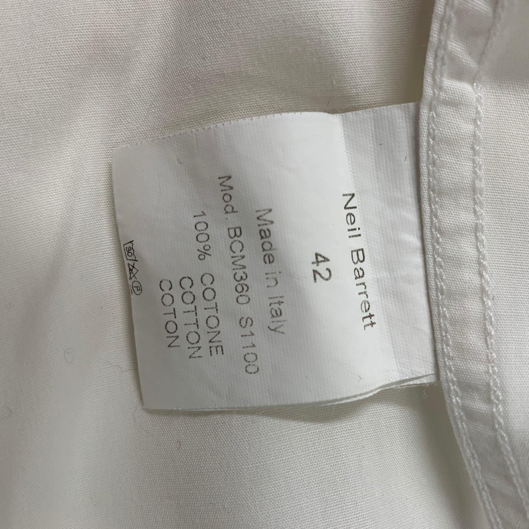 NEIL BARRETT Size L White Black Print Cotton Button Up Long Sleeve Shirt For Sale 4