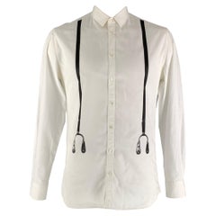 NEIL BARRETT Size L White Black Print Cotton Button Up Long Sleeve Shirt