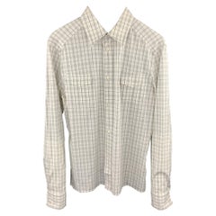 NEIL BARRETT Size L White & Grey Plaid Cotton Button Up Long Sleeve Shirt