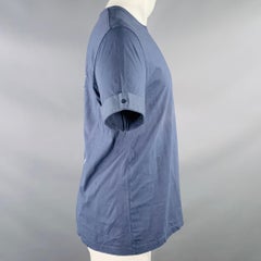 NEIL BARRETT Size M Blue White Cotton Lightning Bolt Cuffed Crew Neck T-shirt