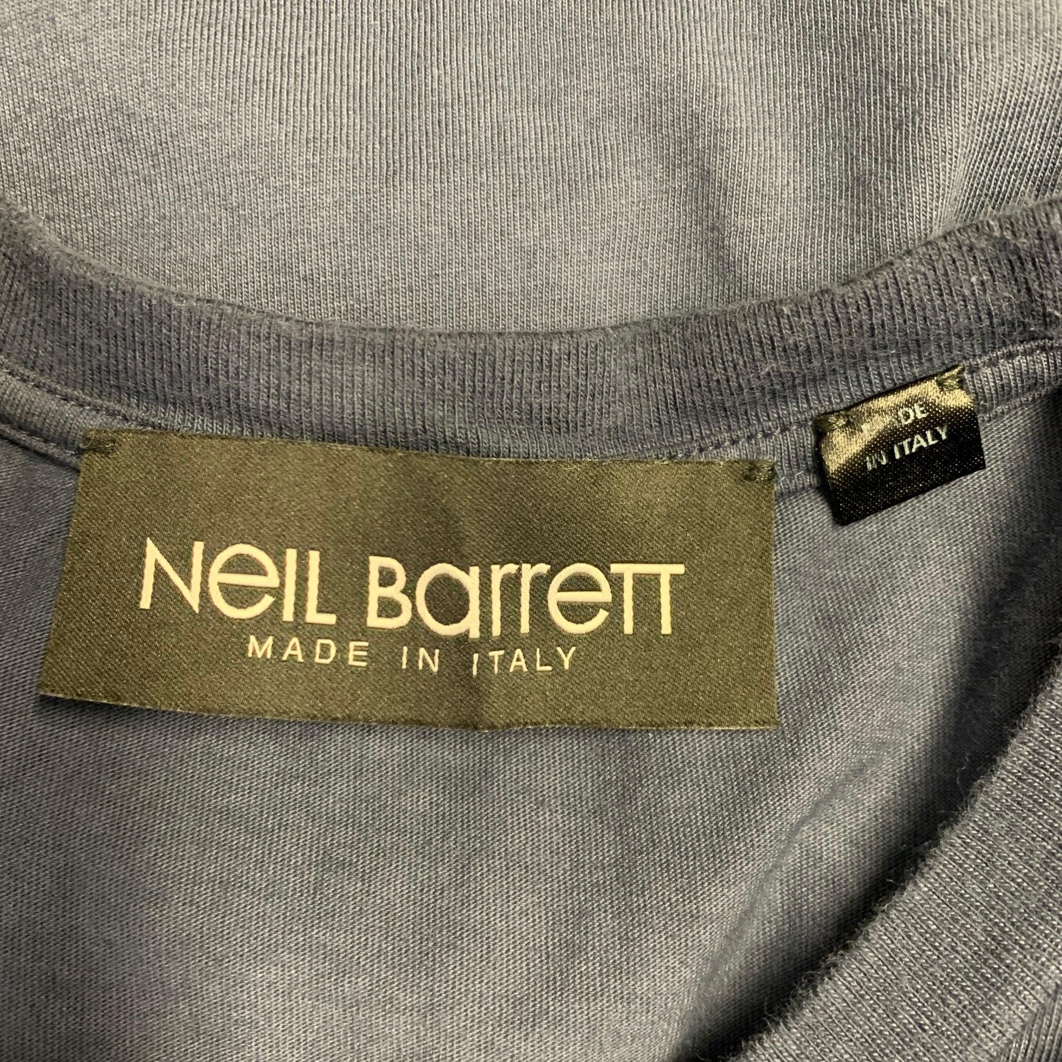NEIL BARRETT Taille M Bleu Blanc Coton Lightning Bolt Cuffed Crew Neck T-shirt en vente 1