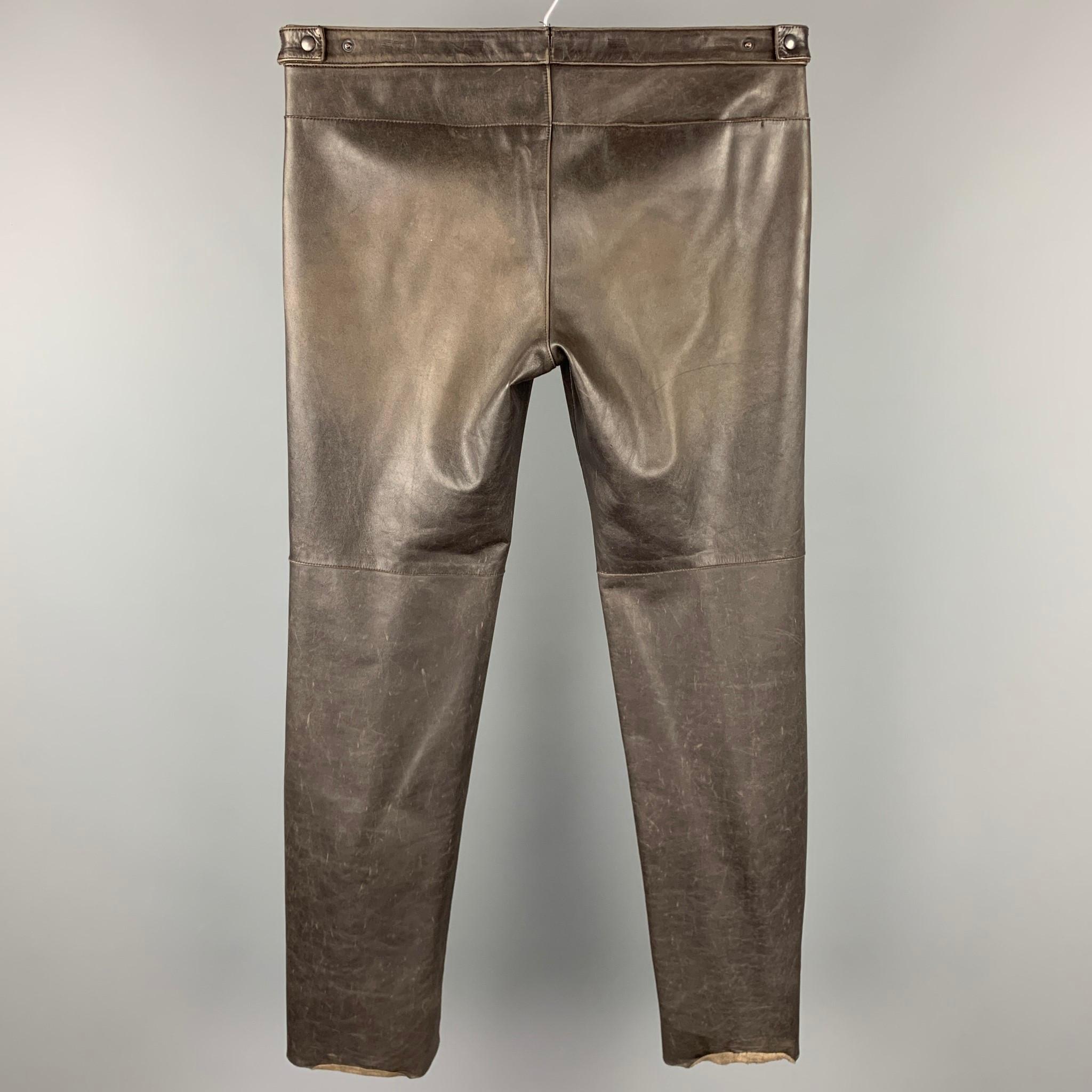 Gray NEIL BARRETT Size M Brown Distressed Leather Zip Fly Casual Pants