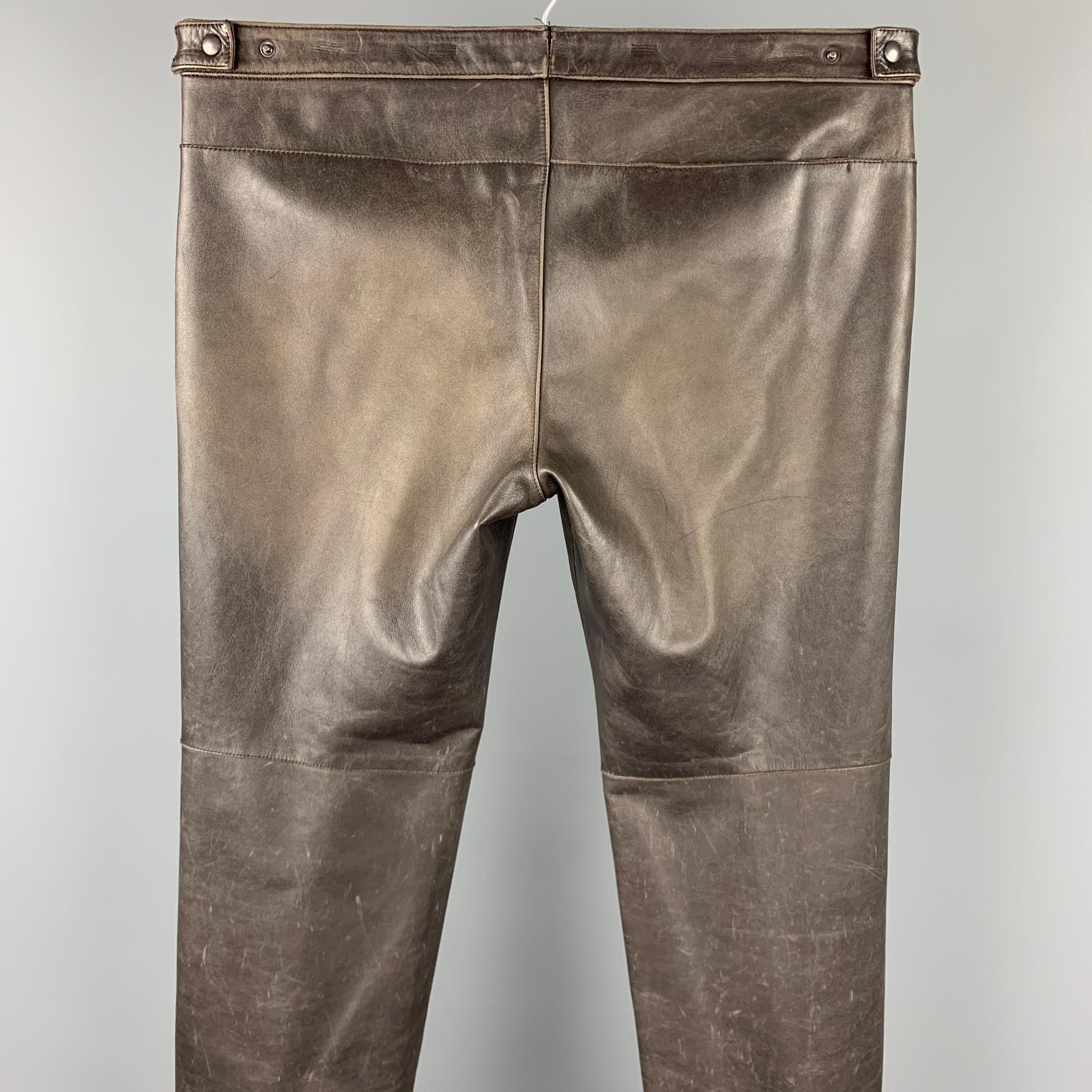 NEIL BARRETT Size M Brown Distressed Leather Zip Fly Casual Pants In Good Condition In San Francisco, CA