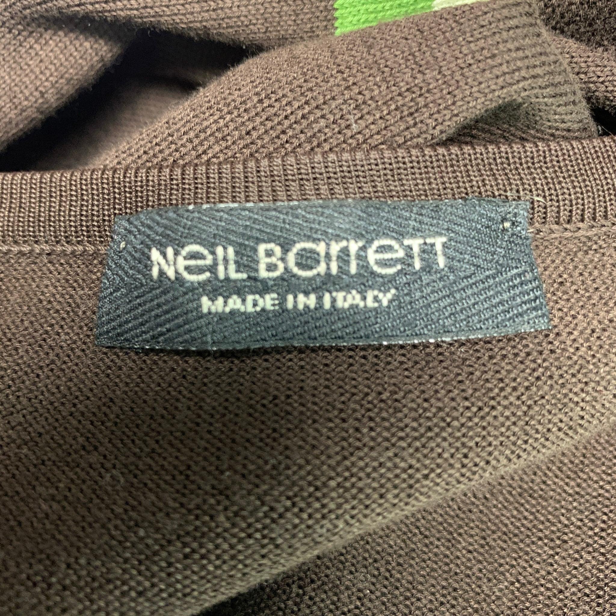 NEIL BARRETT Size M Brown Green Stripe Cotton Crew Neck Pullover In Excellent Condition For Sale In San Francisco, CA