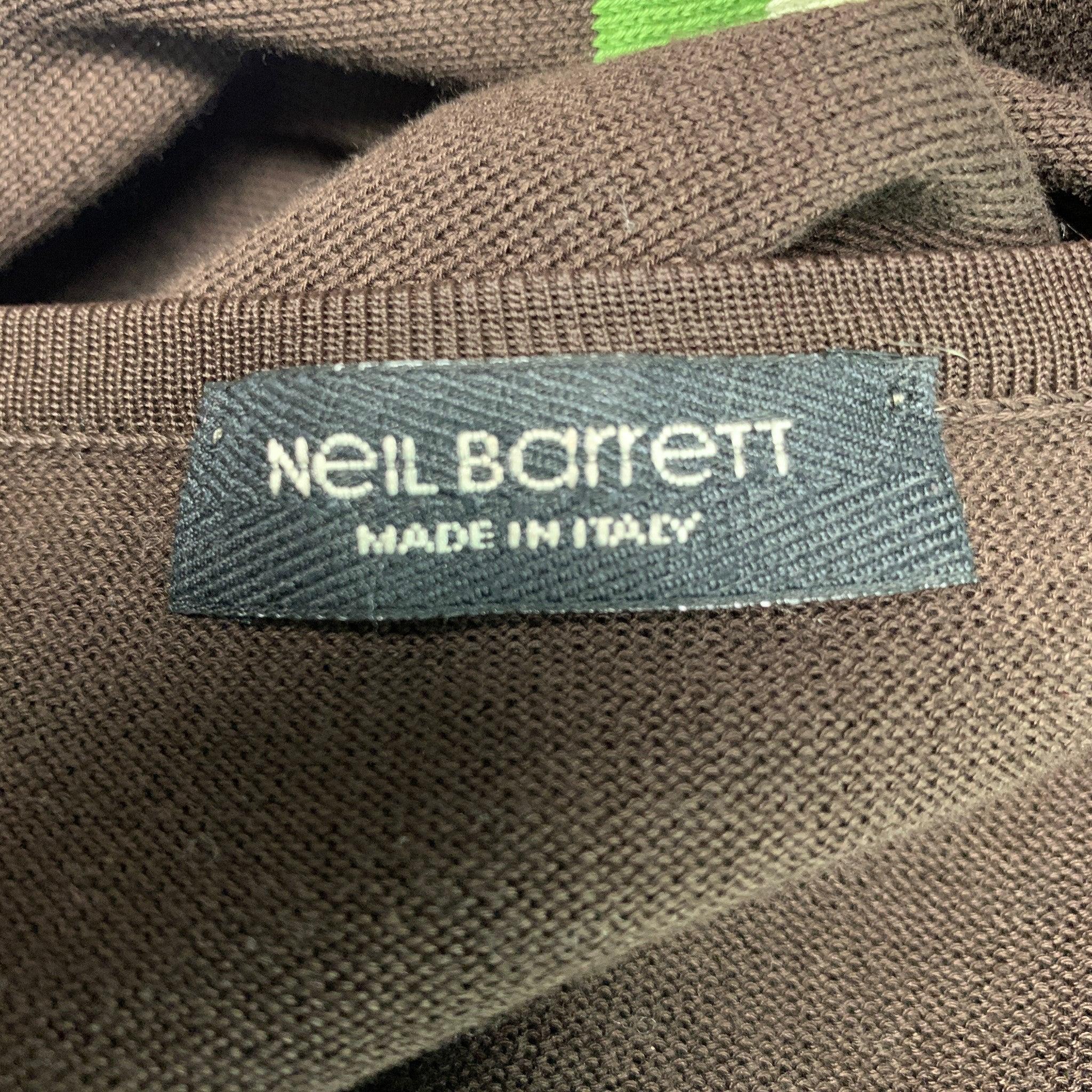 Men's NEIL BARRETT Size M Brown Green Stripe Cotton Crew-Neck Pullover For Sale