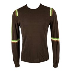NEIL BARRETT Size M Brown Green Stripe Cotton Crew-Neck Pullover