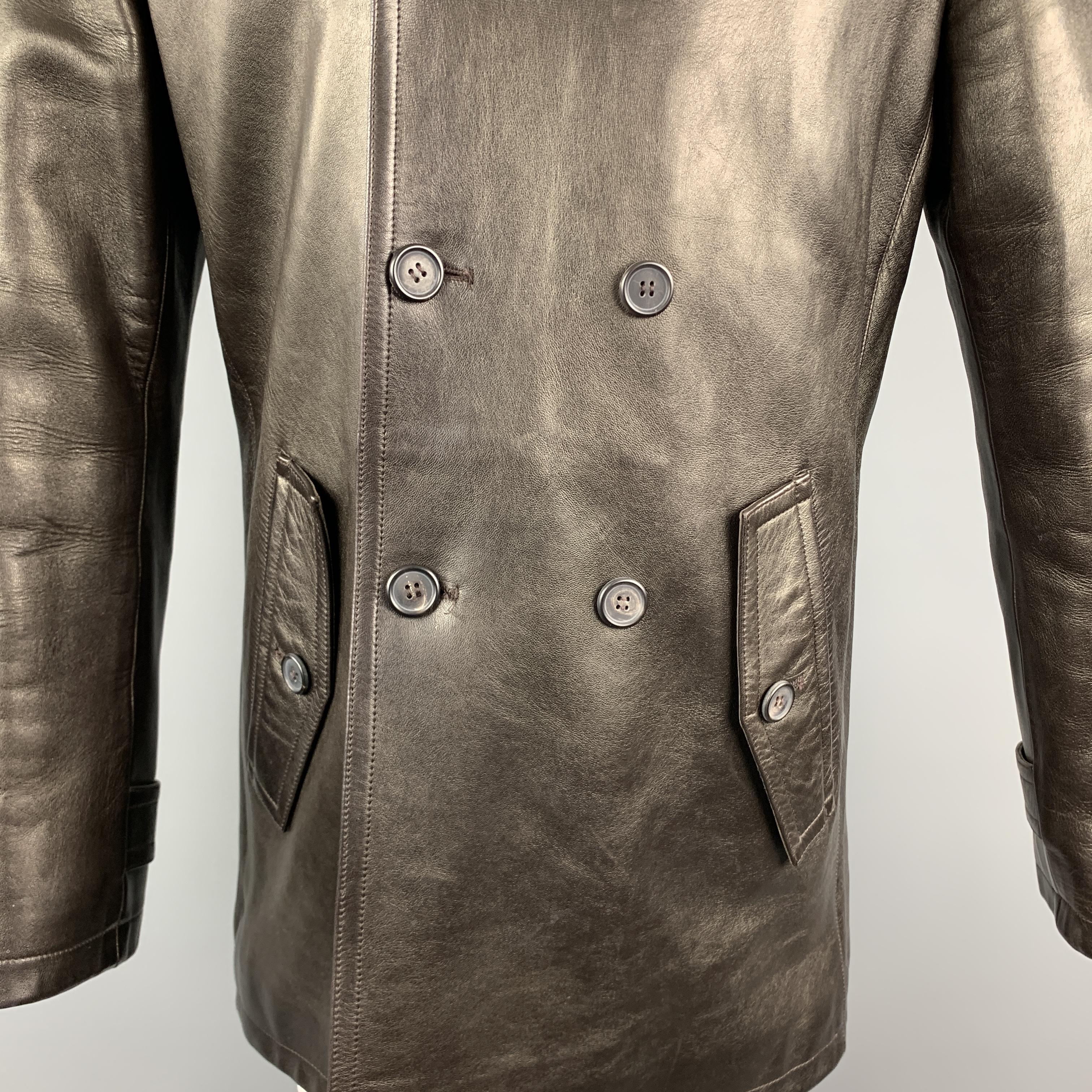 brown double breasted leather jacket