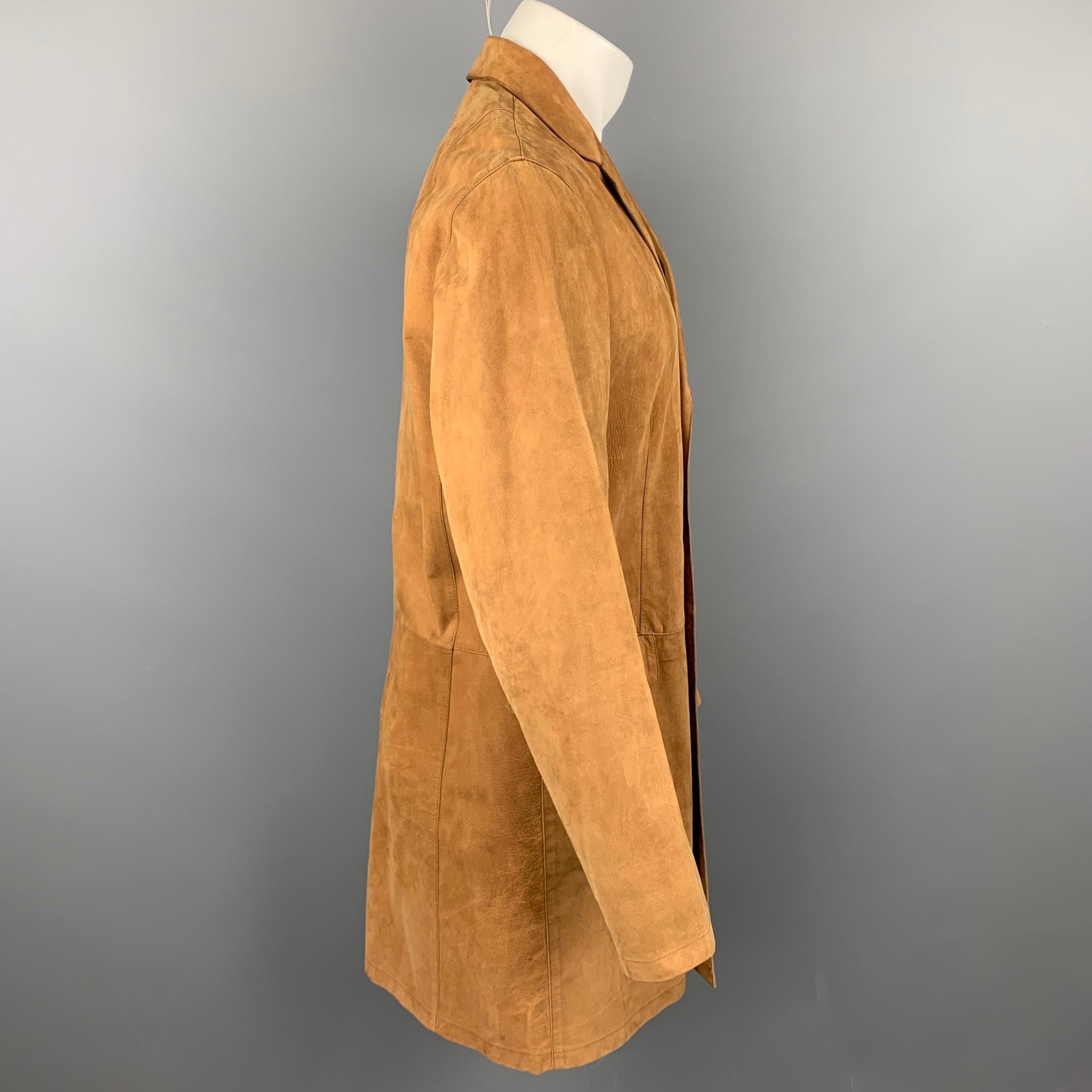 NEIL BARRETT Size M Brown Leather Notch Lapel Buttoned Coat In Good Condition In San Francisco, CA
