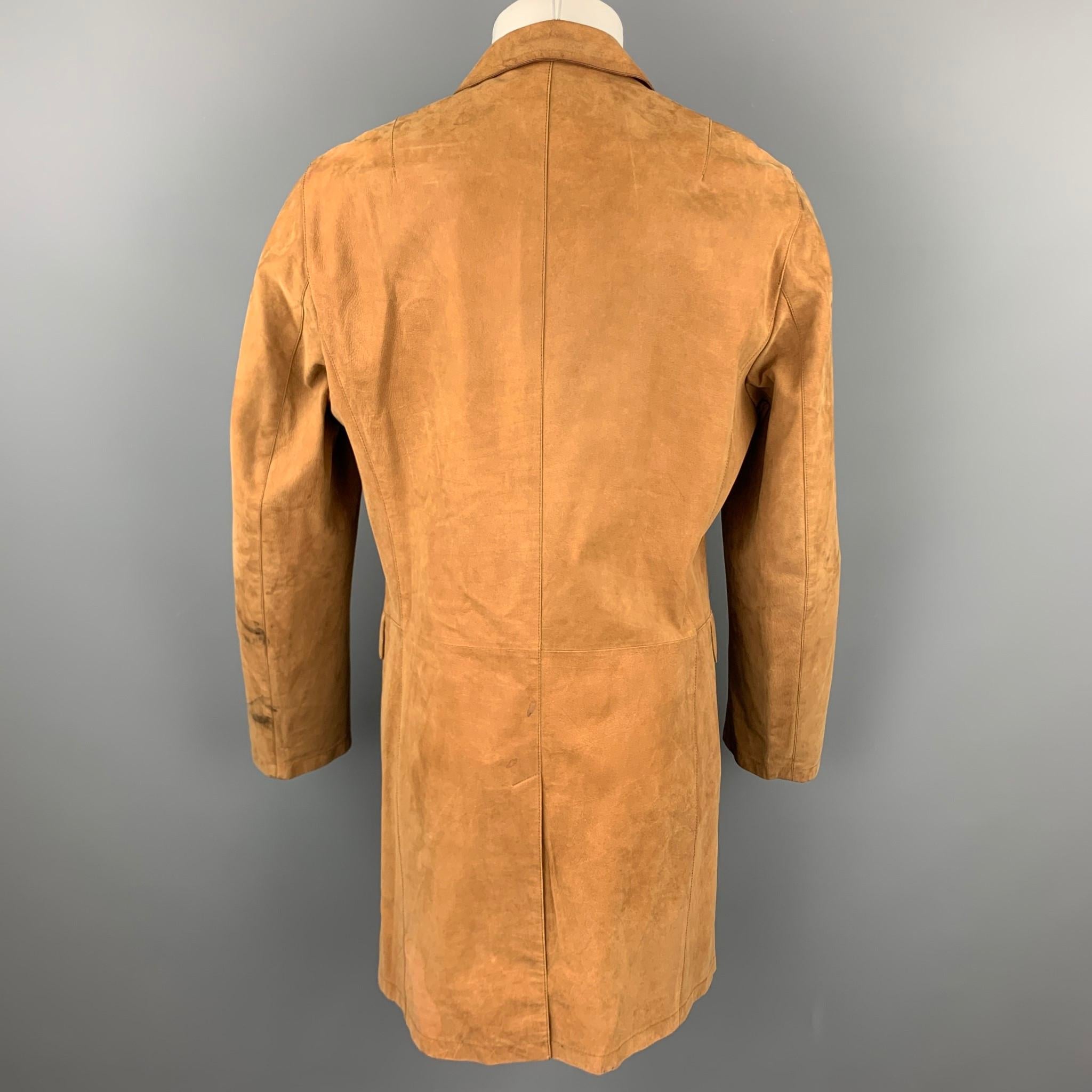 Men's NEIL BARRETT Size M Brown Leather Notch Lapel Buttoned Coat
