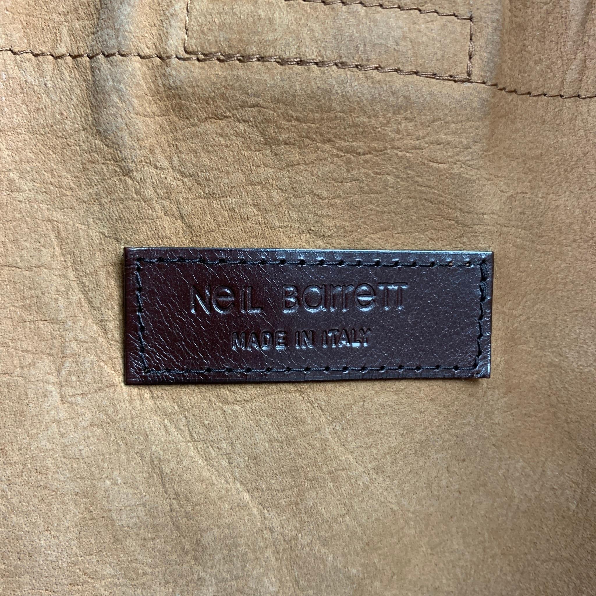 NEIL BARRETT Size M Brown Leather Notch Lapel Buttoned Coat 1