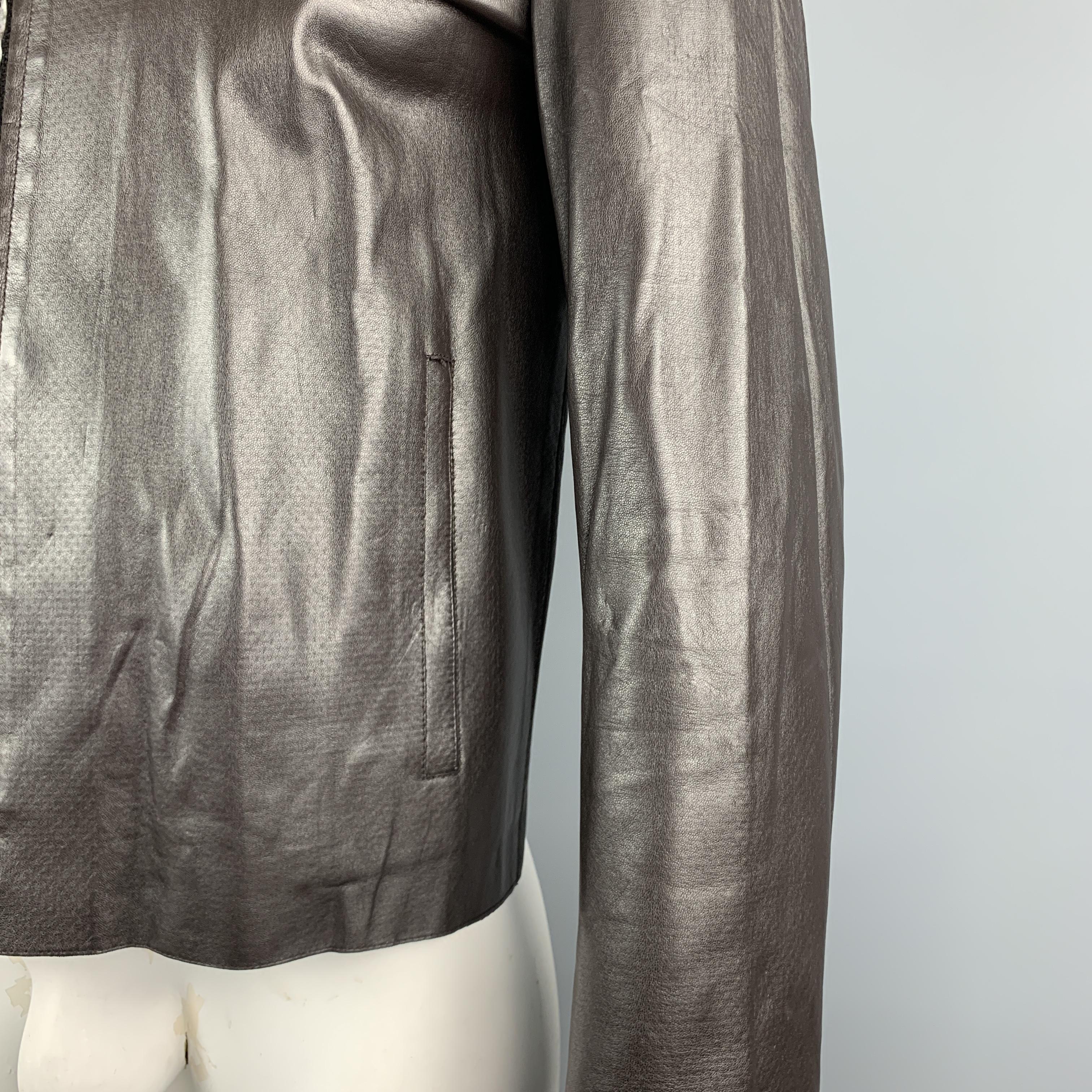 Gray NEIL BARRETT Size M Brown Leather Zip Off Hood Biker Jacket