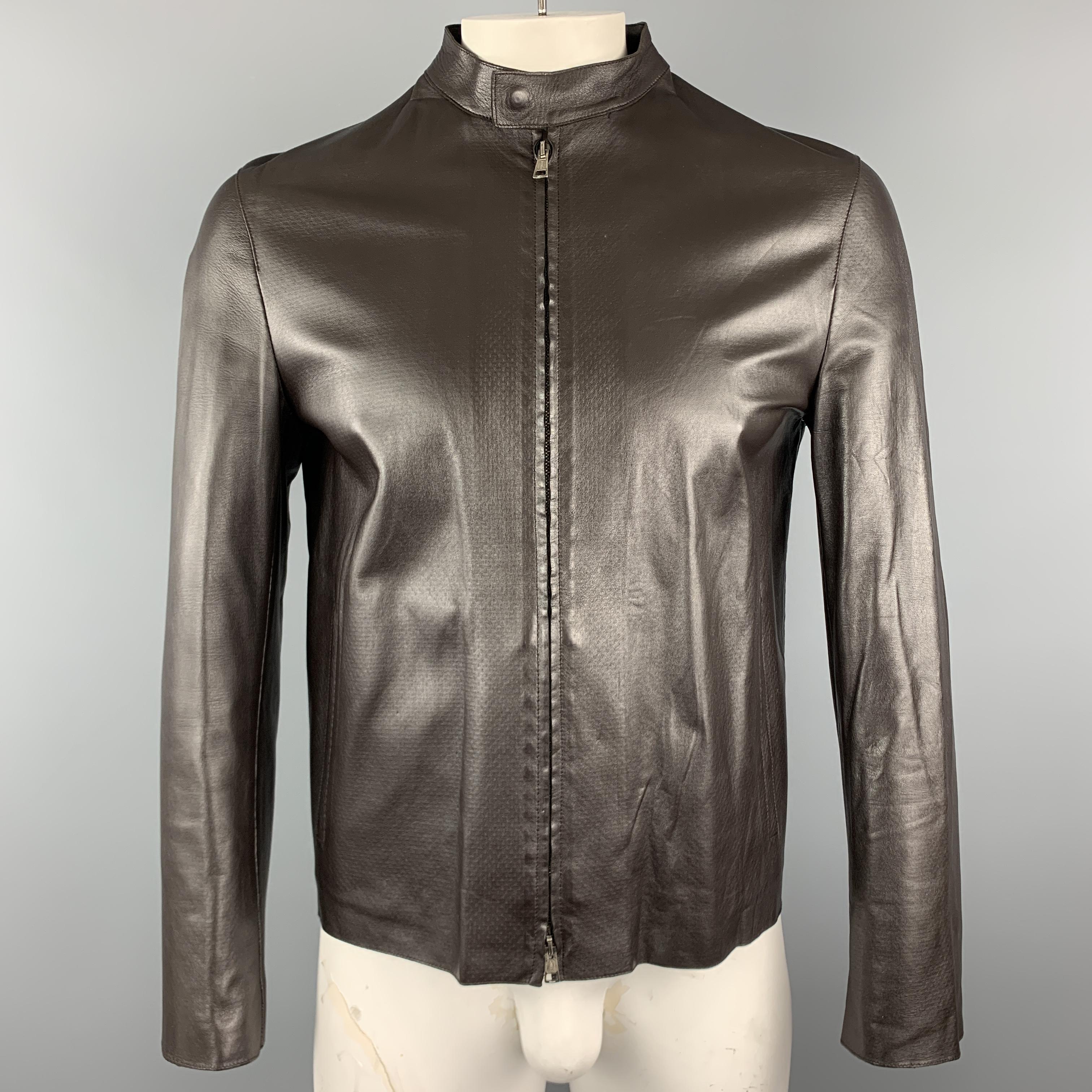 NEIL BARRETT Size M Brown Leather Zip Off Hood Biker Jacket 1