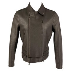 NEIL BARRETT Size M Brown Pebble Grain Leather Biker Jacket