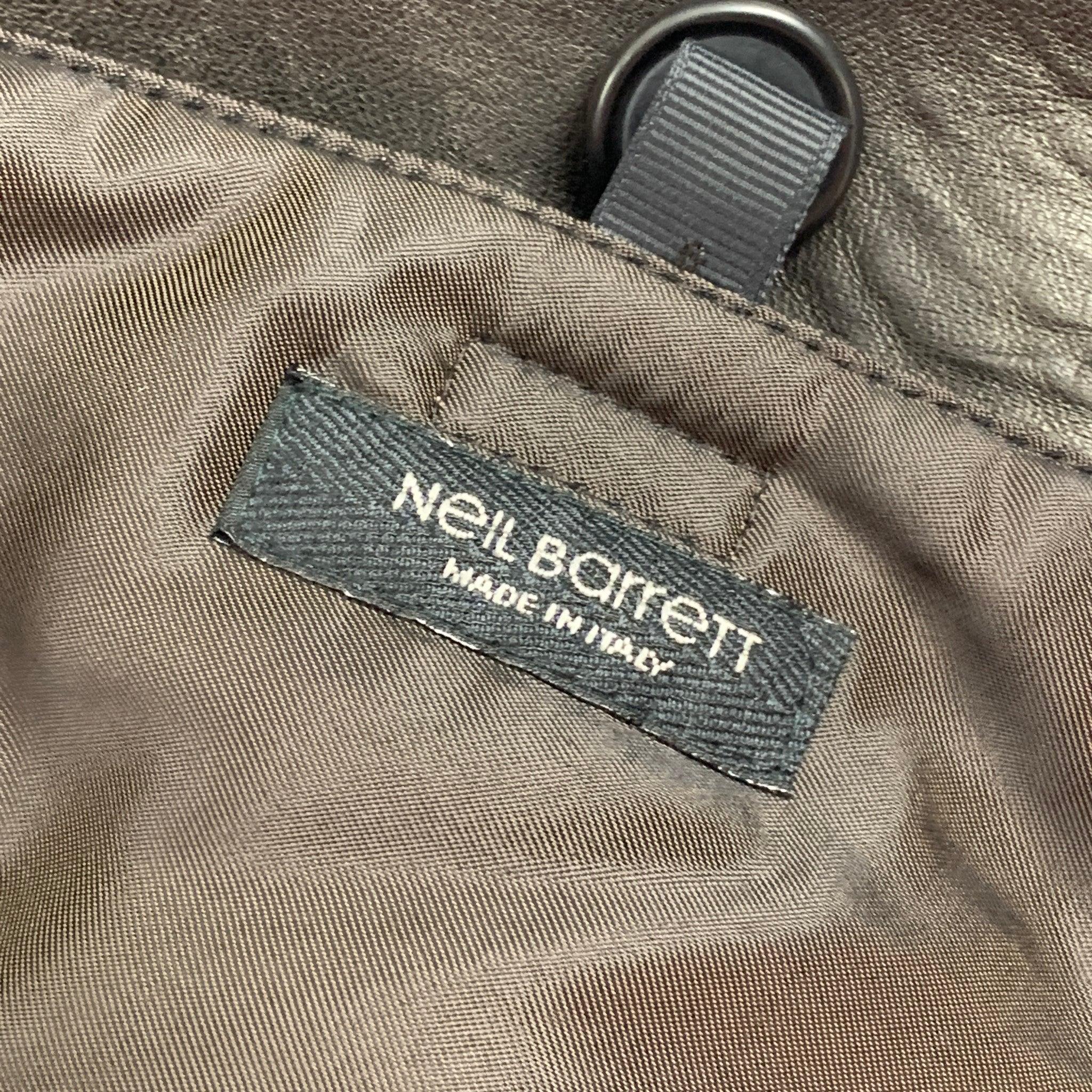 NEIL BARRETT Size M Dark Brown Leather Double Breasted Coat For Sale 2
