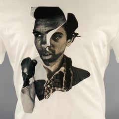 NEIL BARRETT Size M Freedom Fighters No 1 White Black Print Cotton Slim Fit Crew Neck T-shirt