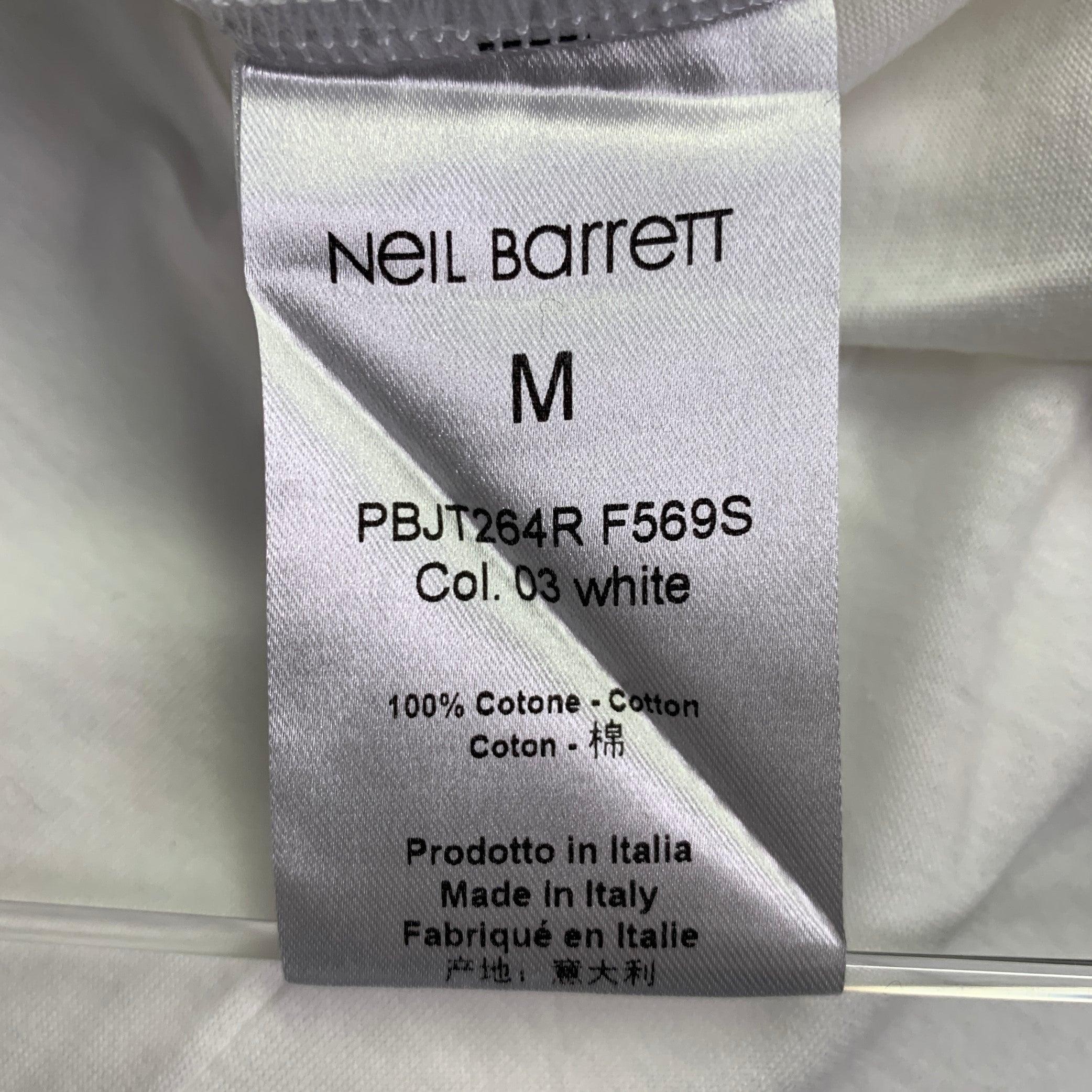 NEIL BARRETT Größe M Freedom Fighters No 1 Weiß Schwarzes T-Shirt aus Baumwolle mit schlanken Rundhalsausschnitt und weißem Druck 3