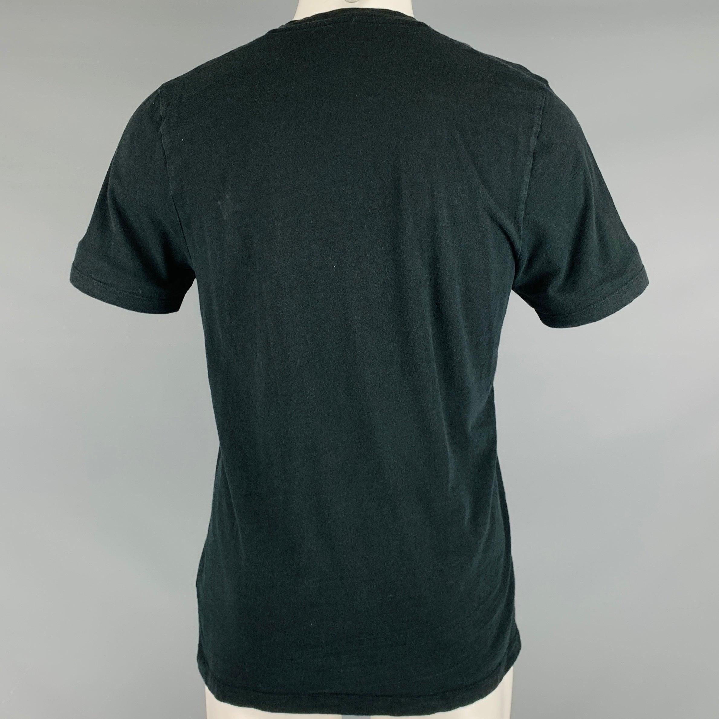 Men's NEIL BARRETT Size M Grey Navy Mixed Fabrics Cotton V-Neck T-shirt For Sale