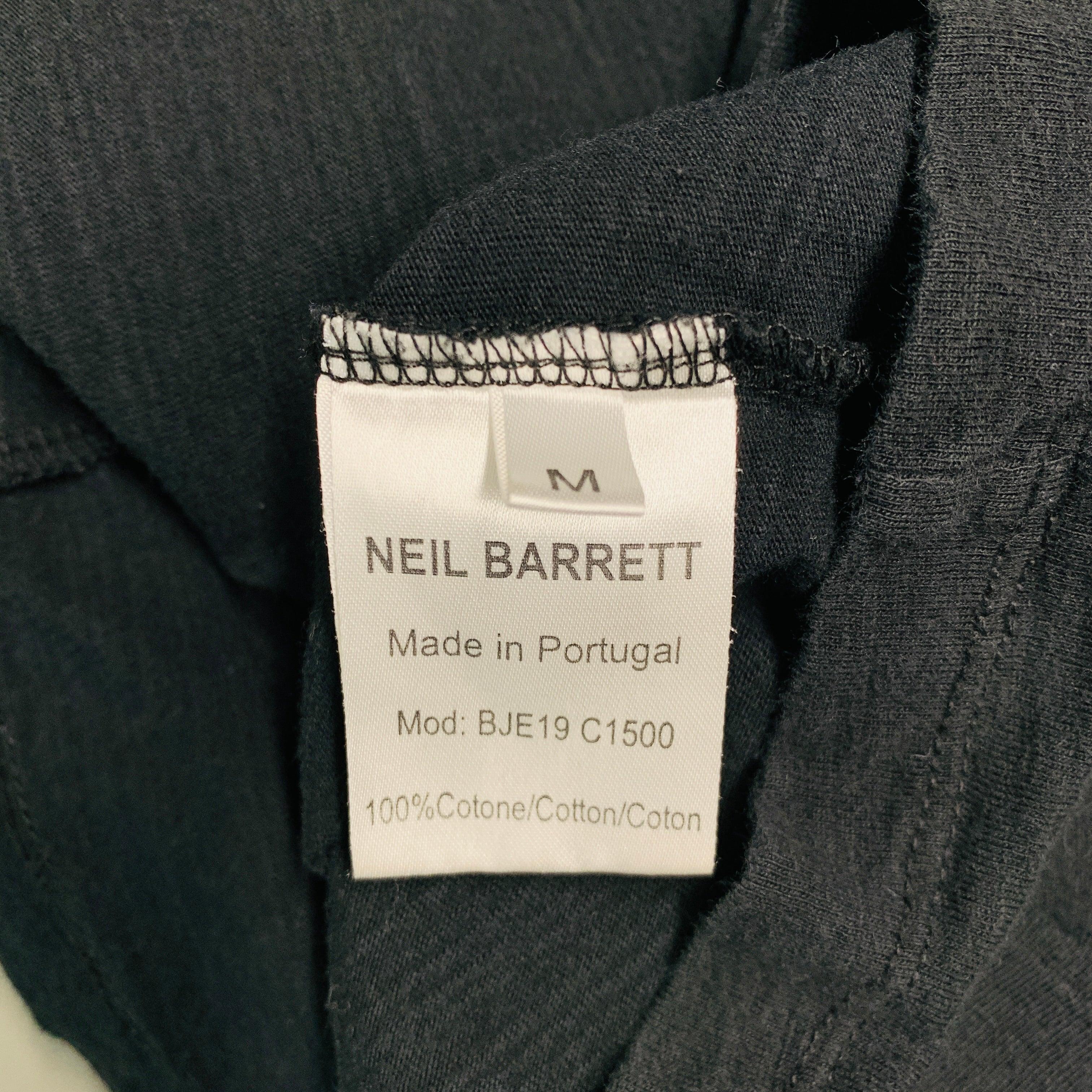 NEIL BARRETT Size M Grey Navy Mixed Fabrics Cotton V-Neck T-shirt For Sale 2