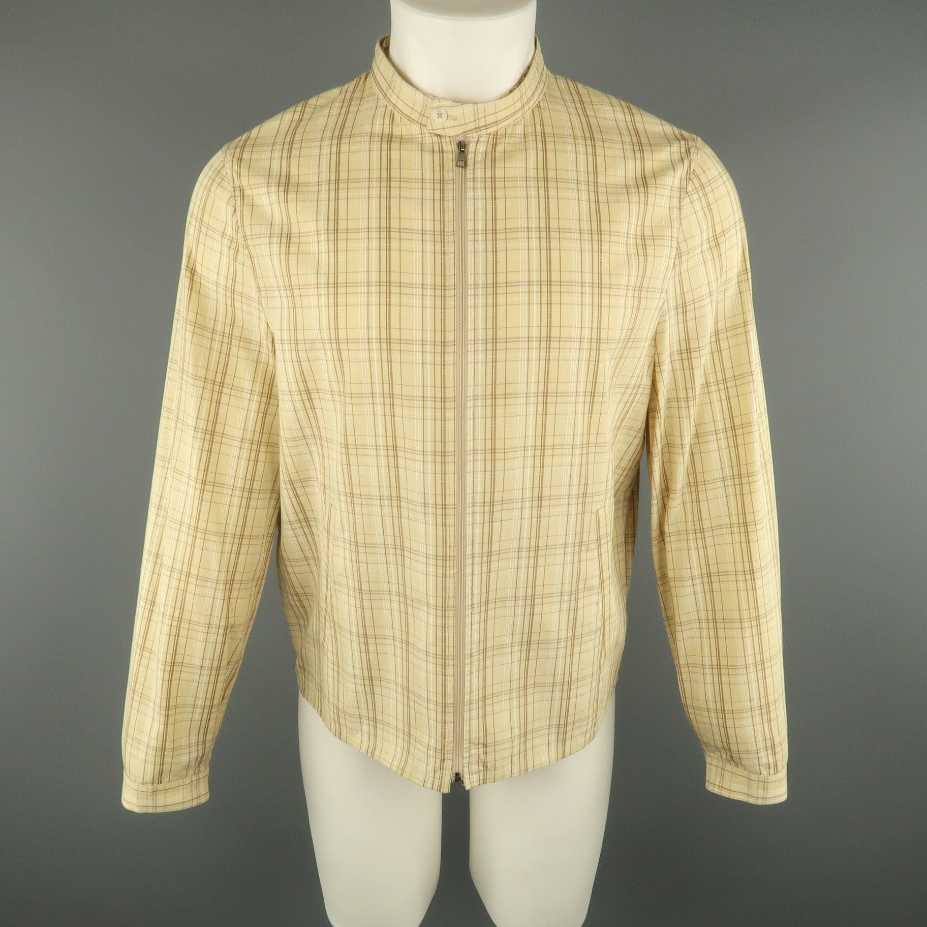 NEIL BARRETT Jacket comes in khaki tones in a plaid material, with slit pockets, buttoned cuffs and detachable zipped collar, unlined. Made in Italy.
Excellent Pre-Owned Condition.
 

Marked:   M
 

Measurements: 
  
l	Shoulder: 17.5 inches