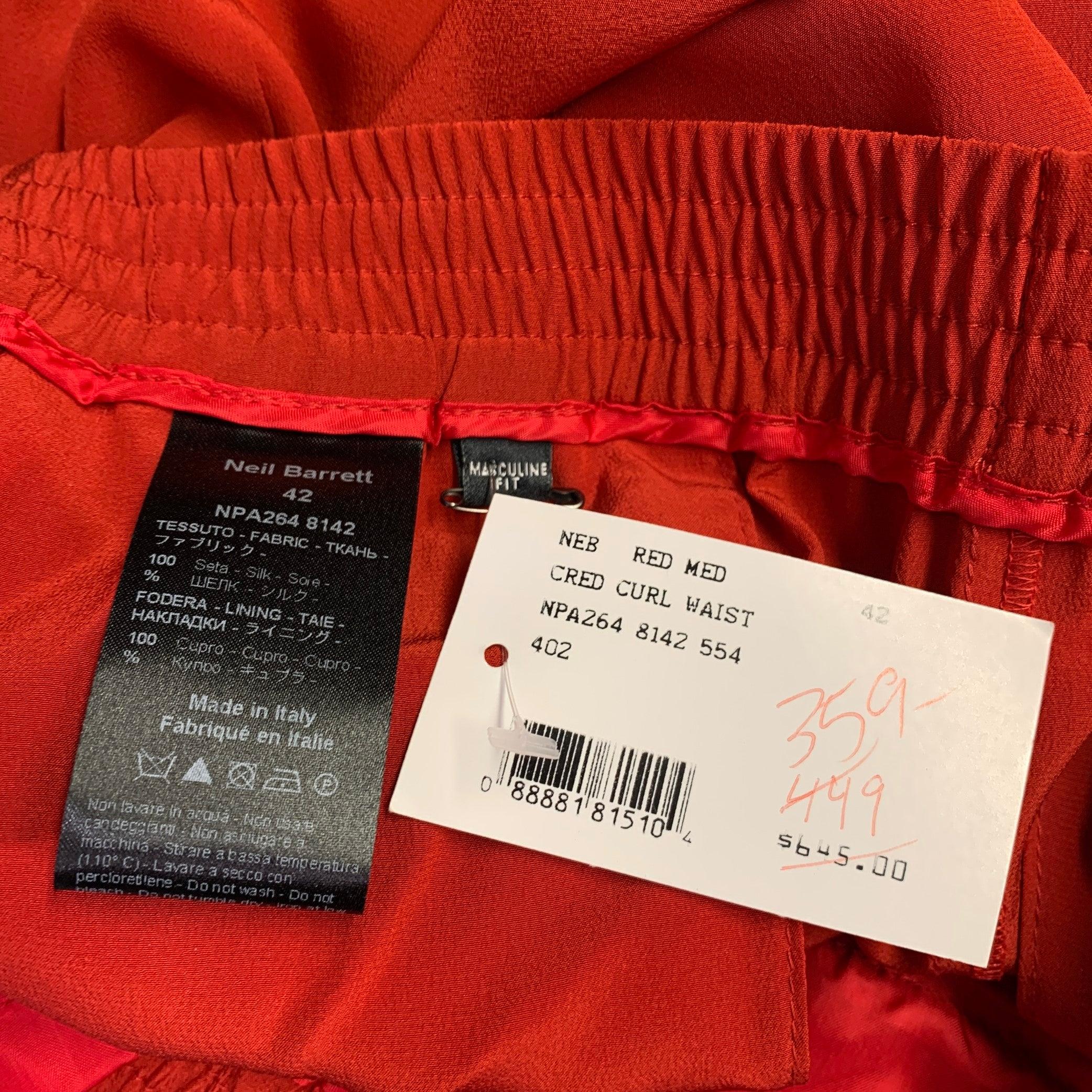 NEIL BARRETT Size M Red Silk Elastic Waistband Casual Pants In Excellent Condition For Sale In San Francisco, CA