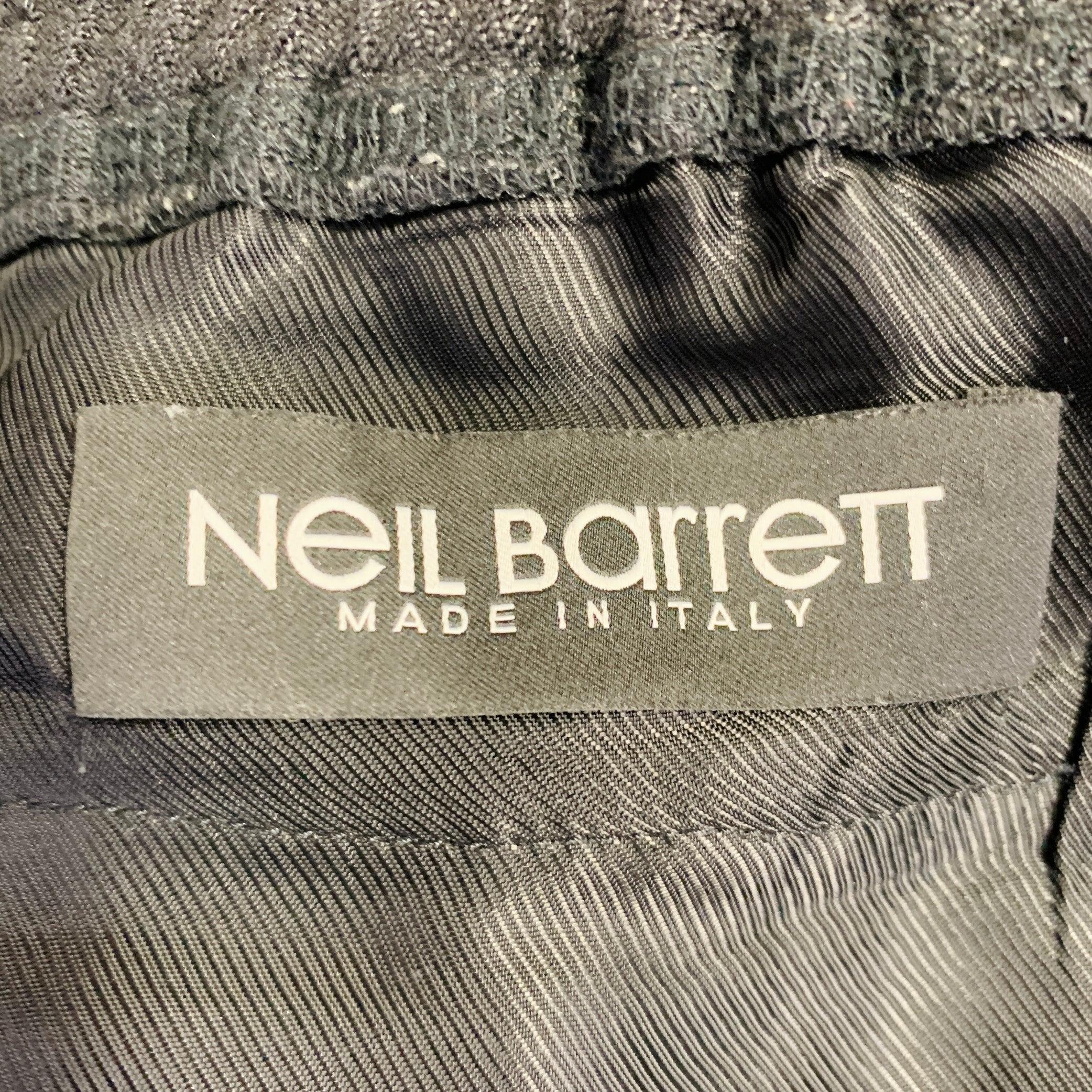 NEIL BARRETT Talla S Negro Espiga Lana Virgen Cintura Elástica Pantalones Casual en venta 2