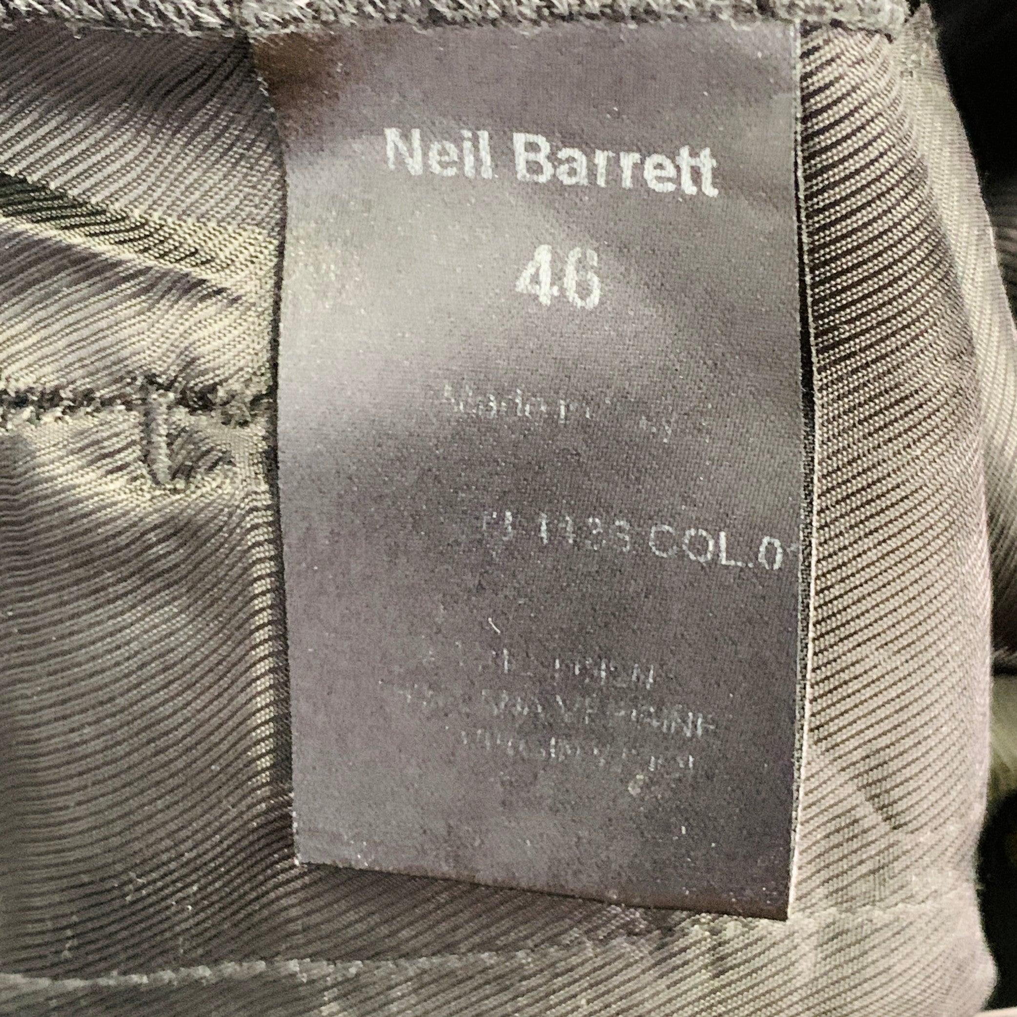 NEIL BARRETT Talla S Negro Espiga Lana Virgen Cintura Elástica Pantalones Casual en venta 3