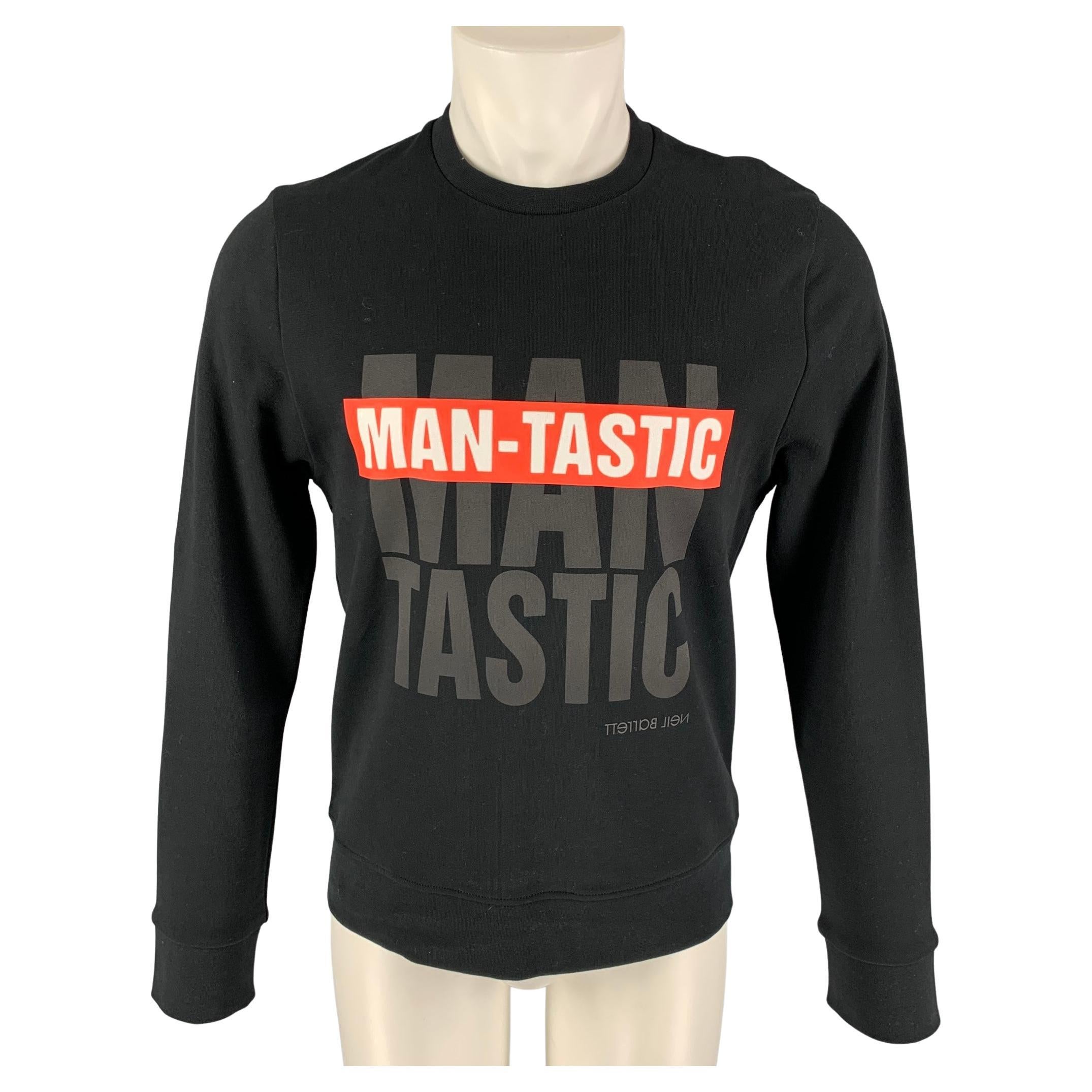 NEIL BARRETT Size S Black Red Man-Tastic Graphic Viscose Crew-Neck Sweatshirt