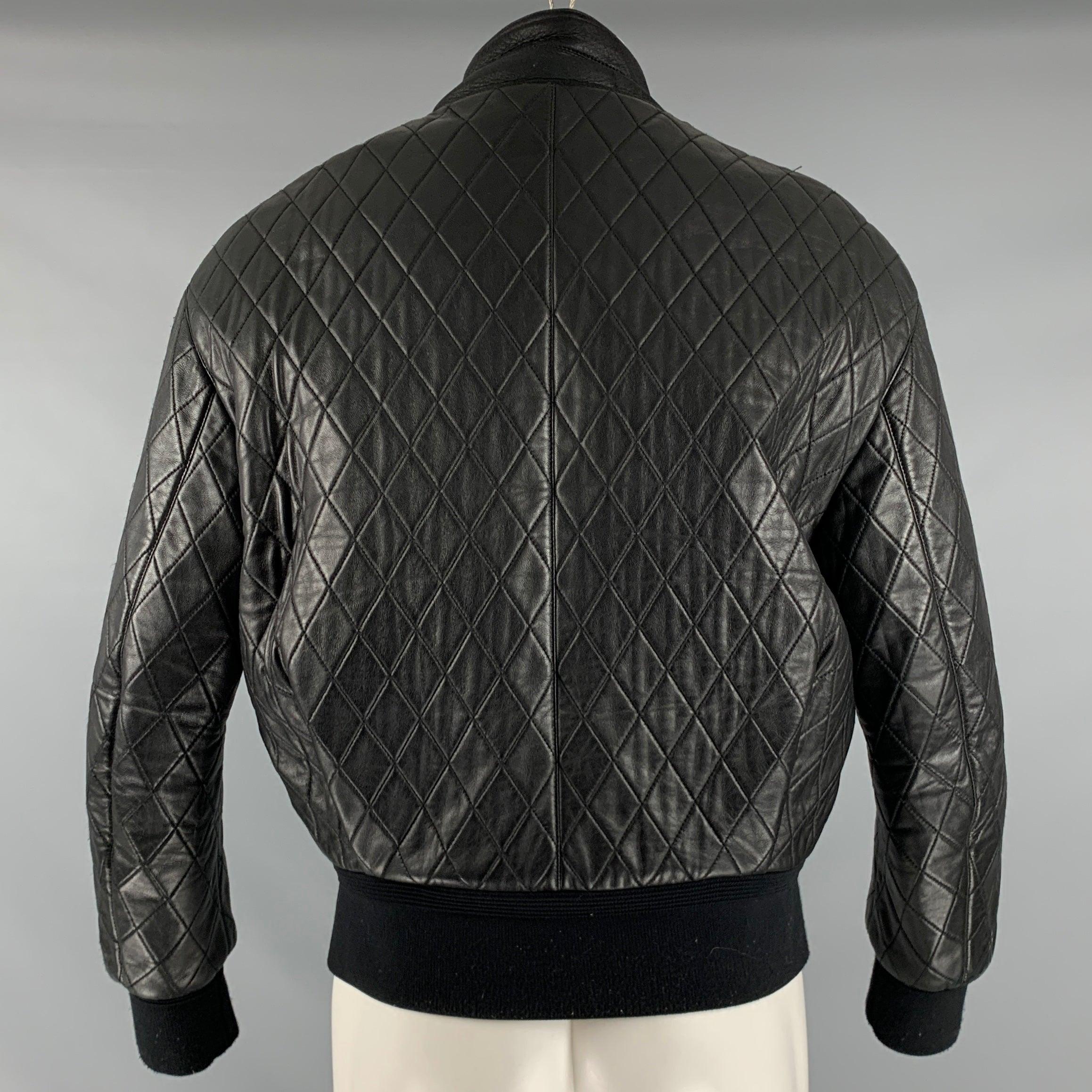 NEIL BARRETT Size S Black White Quilted Leather Zip Up Jacket In Good Condition For Sale In San Francisco, CA