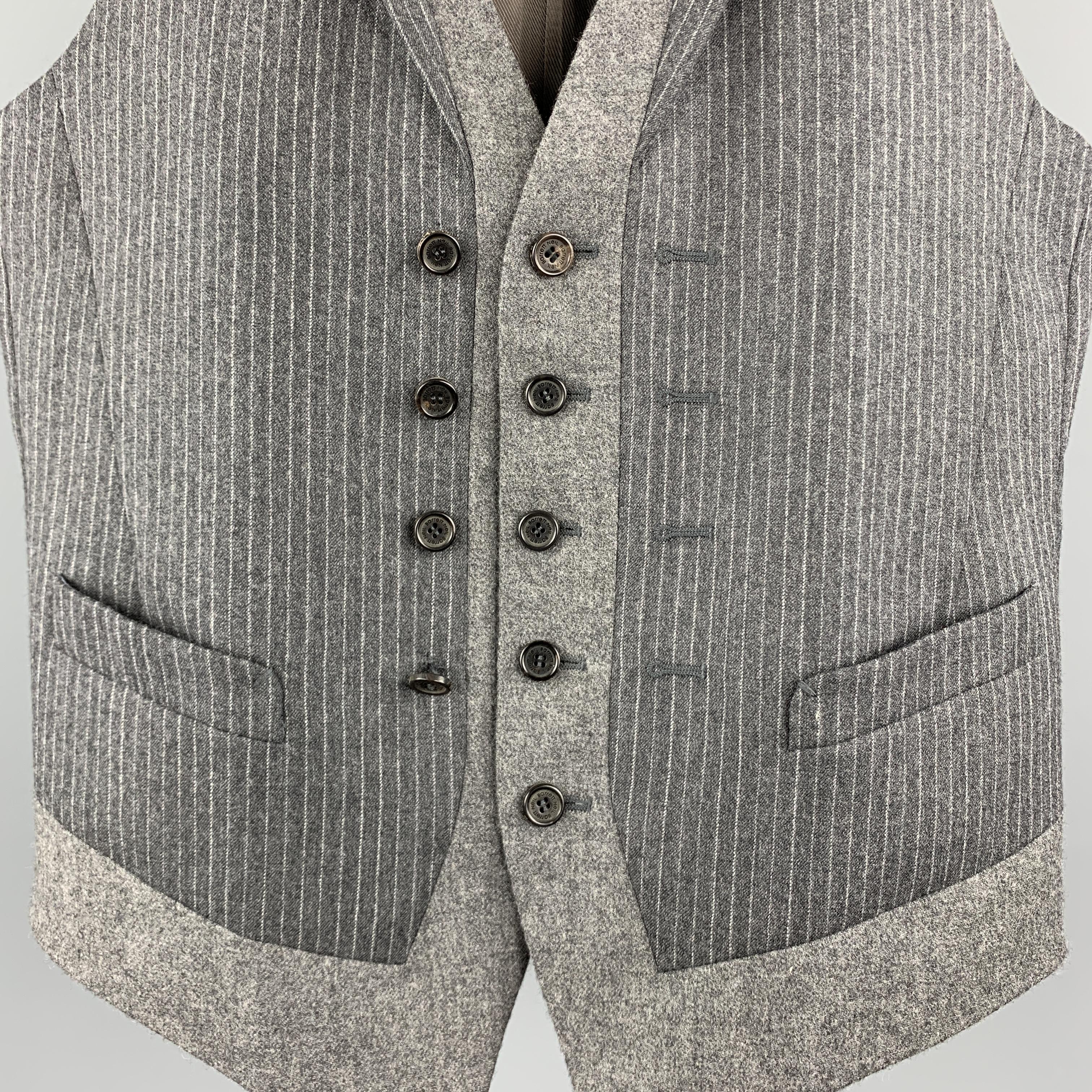 NEIL BARRETT Size S Gray Stripe Wool Notch Lapel Double Buttoned Vest In Excellent Condition In San Francisco, CA