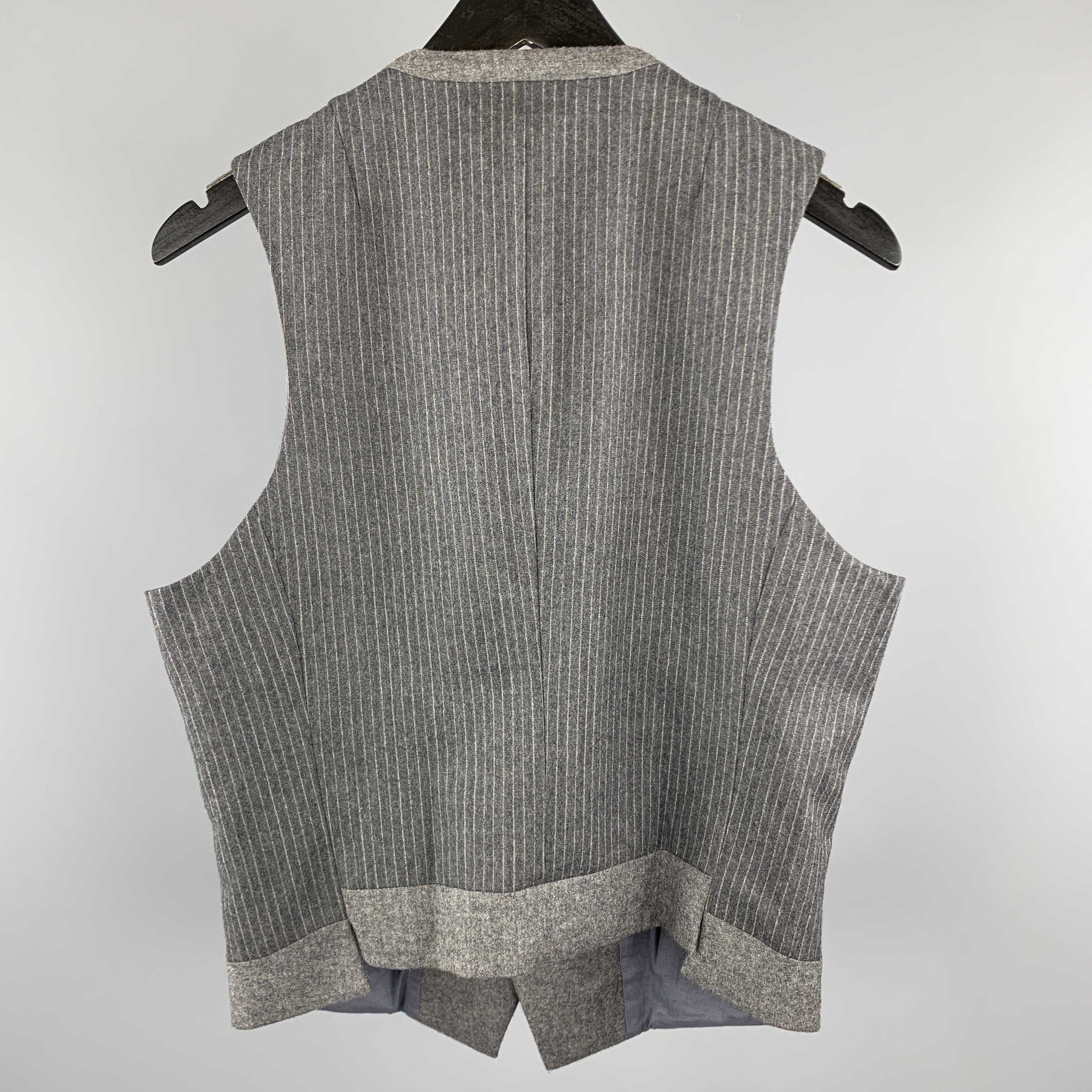 Men's NEIL BARRETT Size S Gray Stripe Wool Notch Lapel Double Buttoned Vest