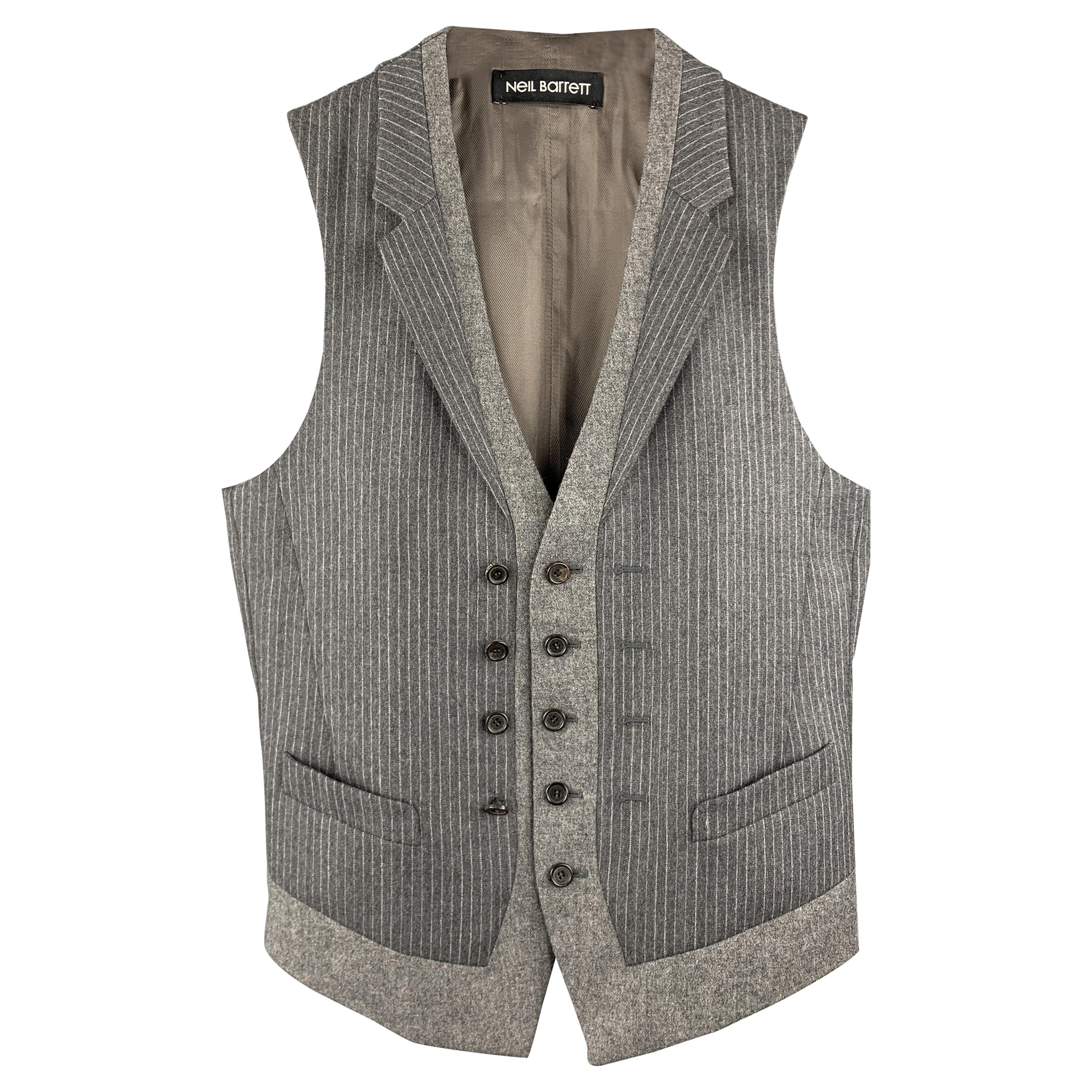 NEIL BARRETT Size S Gray Stripe Wool Notch Lapel Double Buttoned Vest