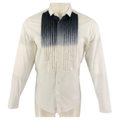 NEIL BARRETT Größe S Weißgraues langärmeliges Ombre-Baumwollhemd mit versteckter Plakette