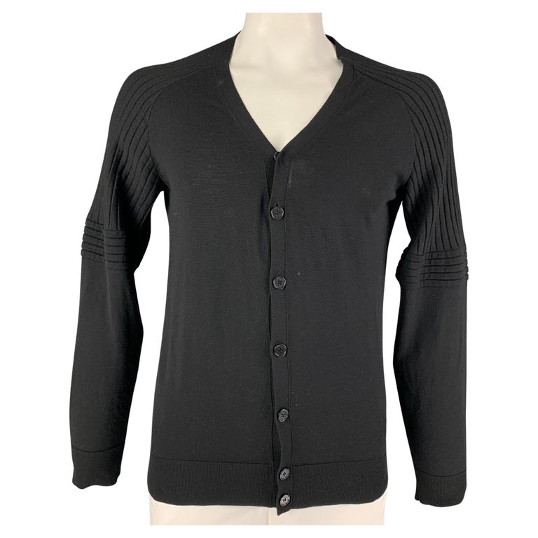 NEIL BARRETT Size XL Black Merino Wool V-Neck Cardigan For Sale at 1stDibs