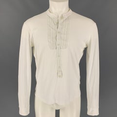 NEIL BARRETT Size XL White Mixed Fabrics Cotton Henley Pullover